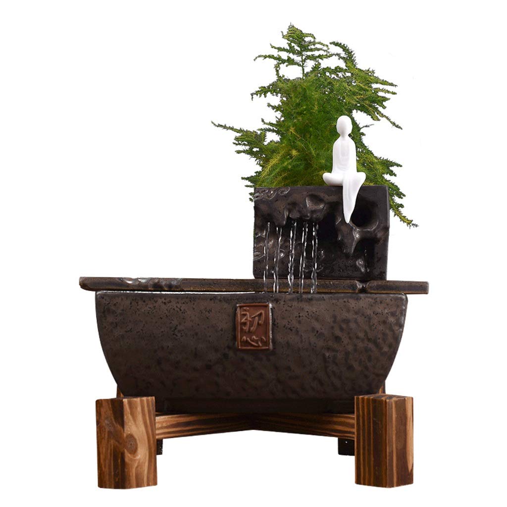 Zxb-Shop 10.8 Inch Ceramic Desktop Waterfall Fountain with Wooden Base - Indoor Tabletop Zen Water Feature for Home Office Decor, Meditation & Stress Relief