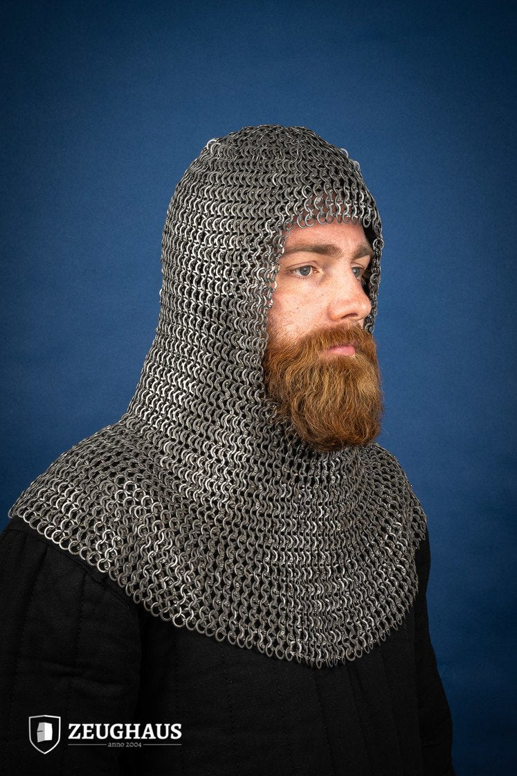 Chainmail Hood Flat Ring Riveted 9mm Steel Oiled - Medieval Armor for LARP, Cosplay & Renaissance Fairs