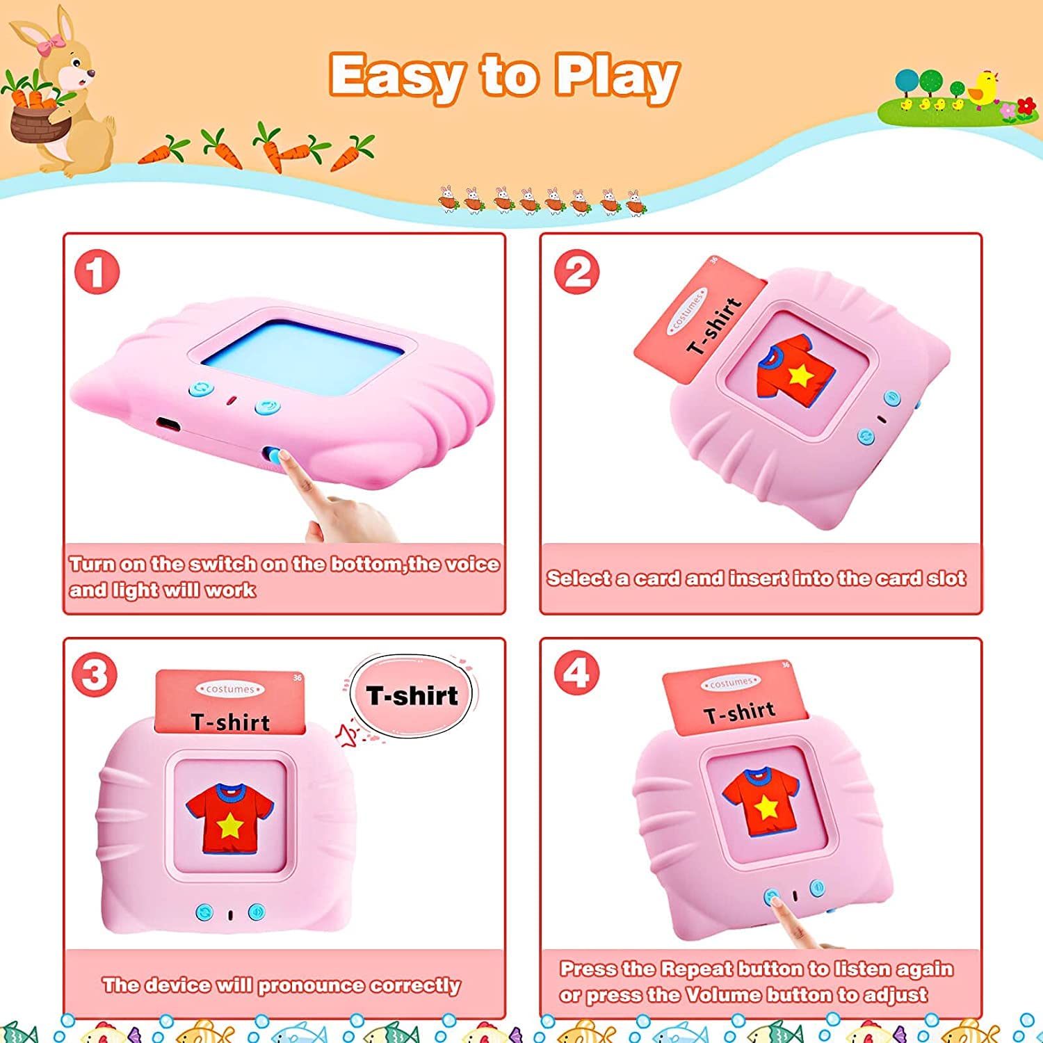 Keeda Educational Learning Flash Cards for Toddlers 2-4 Years - 112 Double-Sided Sight Words Flash Cards with Talking Feature - Autism & Speech Therapy Toys for Kindergarten Boys & Girls (Pink) - Perfect for Early Childhood Education, Homeschooling & Special Needs Development