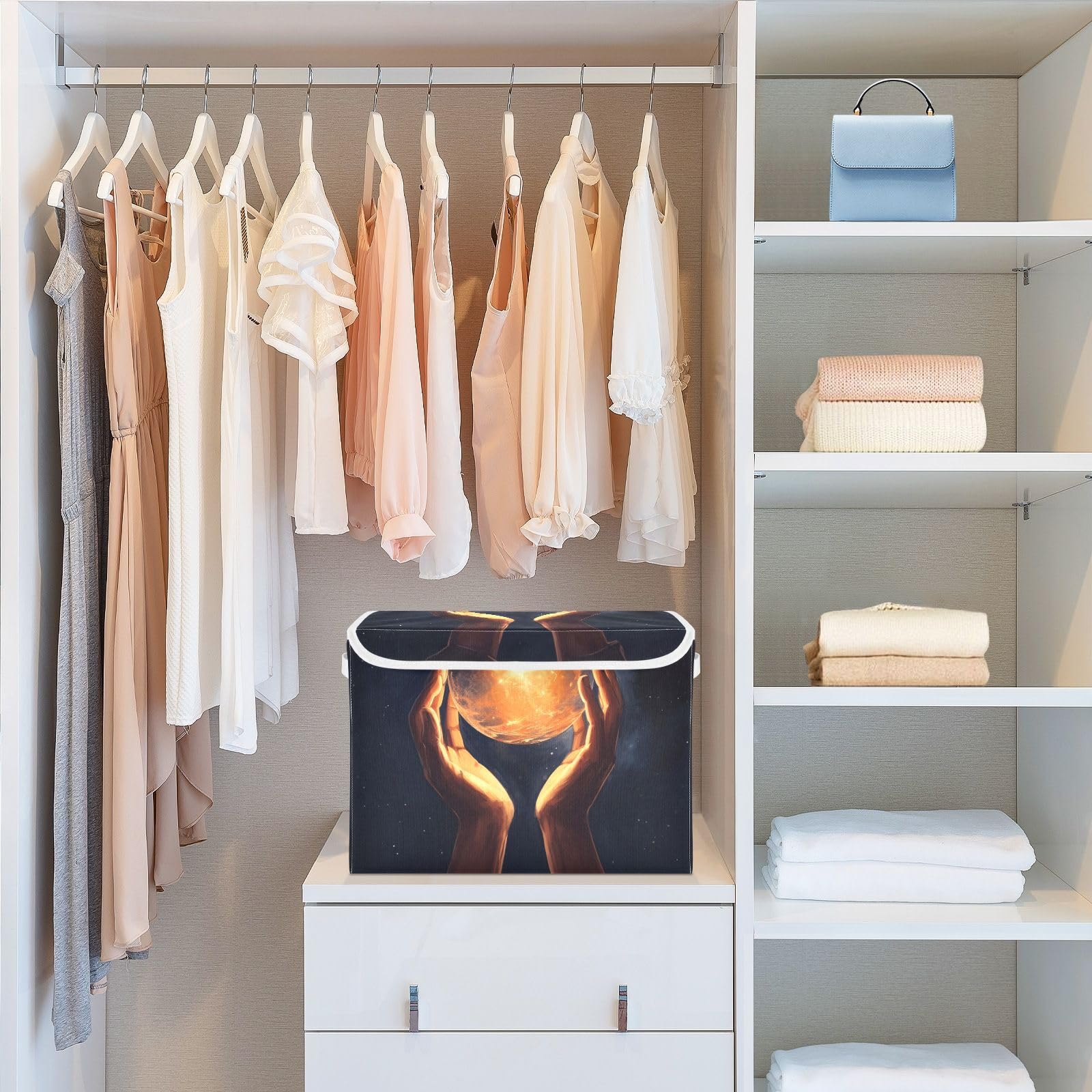 Foldable Fabric Storage Bins with Lids - Collapsible Moon Design Organizer Baskets for Bedroom, Closet & Office - Perfect for Home Organization & Space Saving