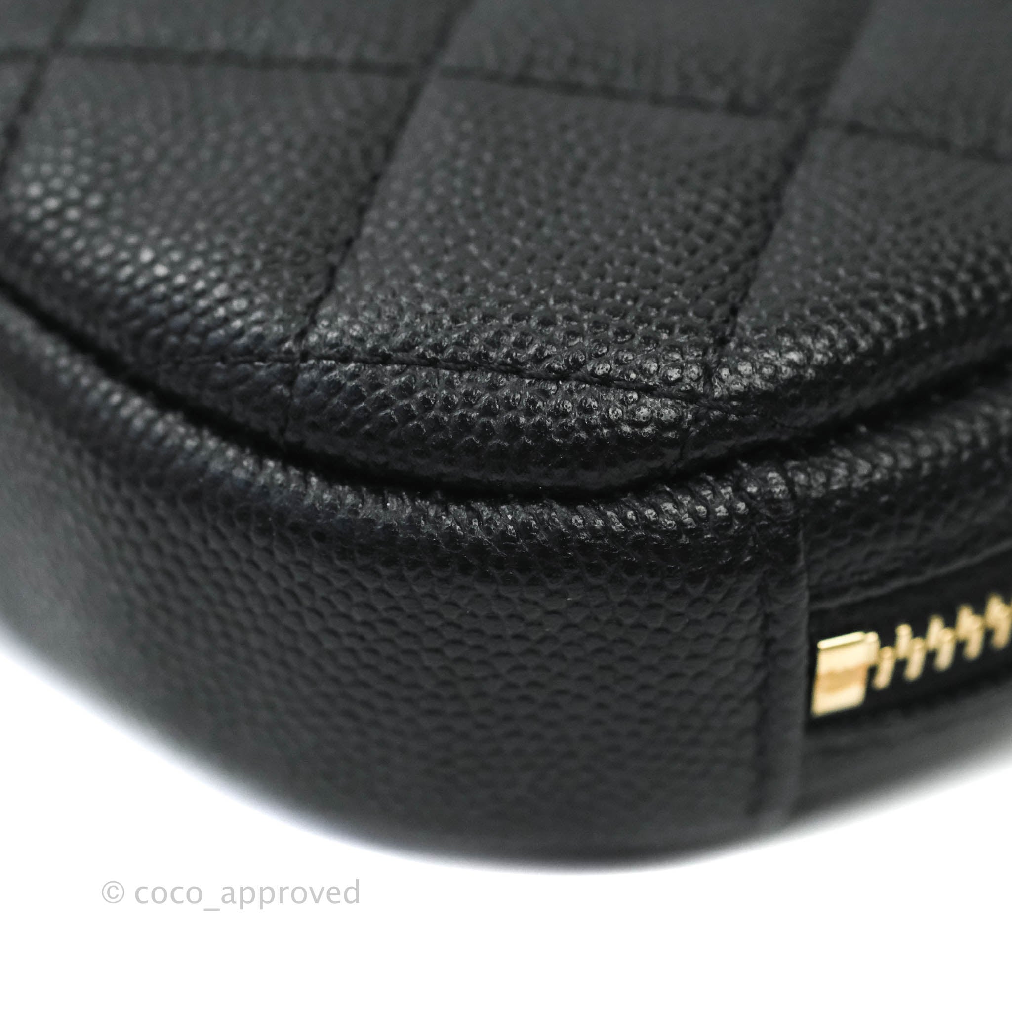 Chanel CC Round Coin Purse in Black Caviar Leather with Gold Hardware - Luxury Wallet for Women, Perfect for Parties & Evening Events