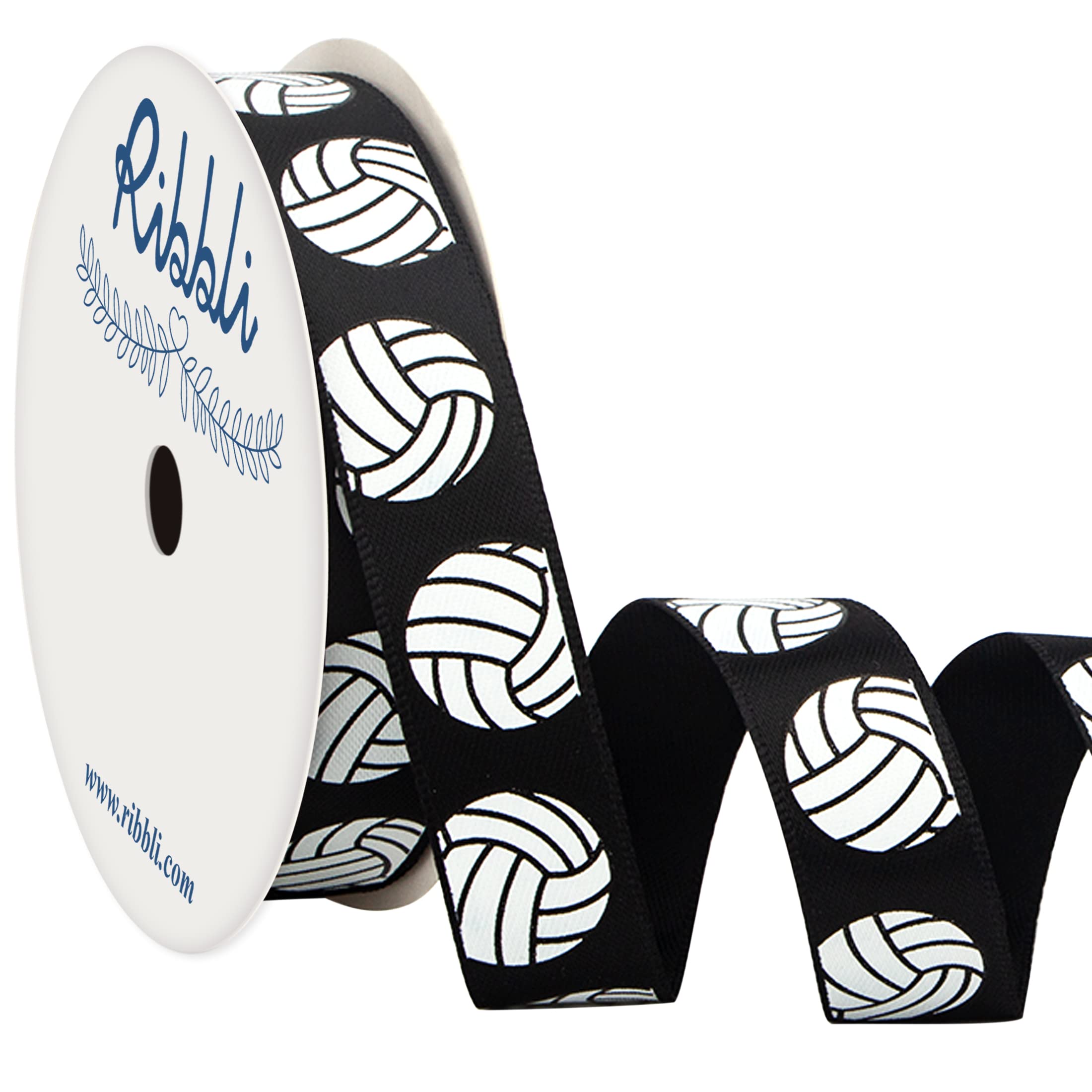 Black Volleyball Ribbon 5/8x10yd - Team Hair Bows & Crafting Supplies for Sports & Parties