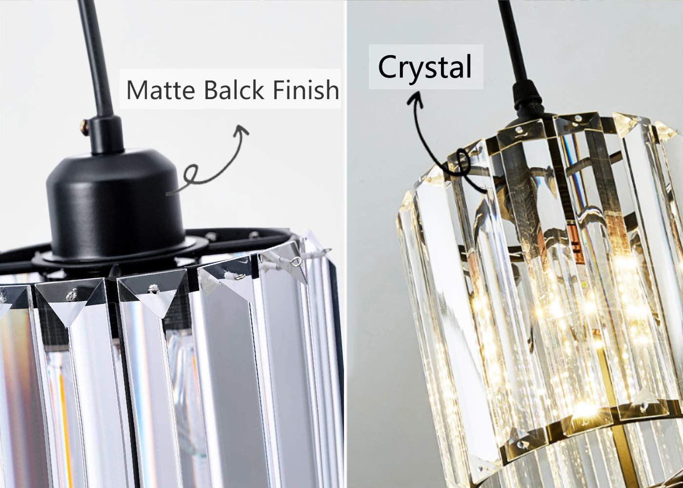 Kiven 3-Lights Track Lighting System - Modern Crystal Pendant Light Fixture for Kitchen Island, Counter, Bar, Dining Room & Bedroom - Matte Black Finish Cylinder Chandelier - Perfect for Ambient and Task Lighting in Home & Commercial Spaces