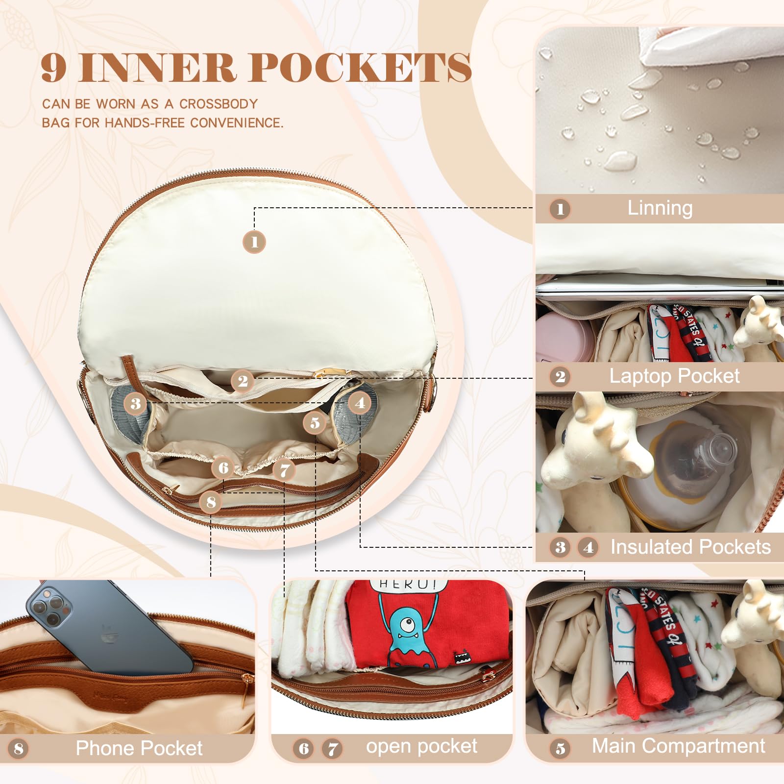 Premium Leather Diaper Backpack for Moms & Dads - Large Baby Bag with 14 Pockets, Changing Pad & Stroller Straps | 2 Insulated Pockets for Bottles | Perfect for Travel, Daycare & Family Outings