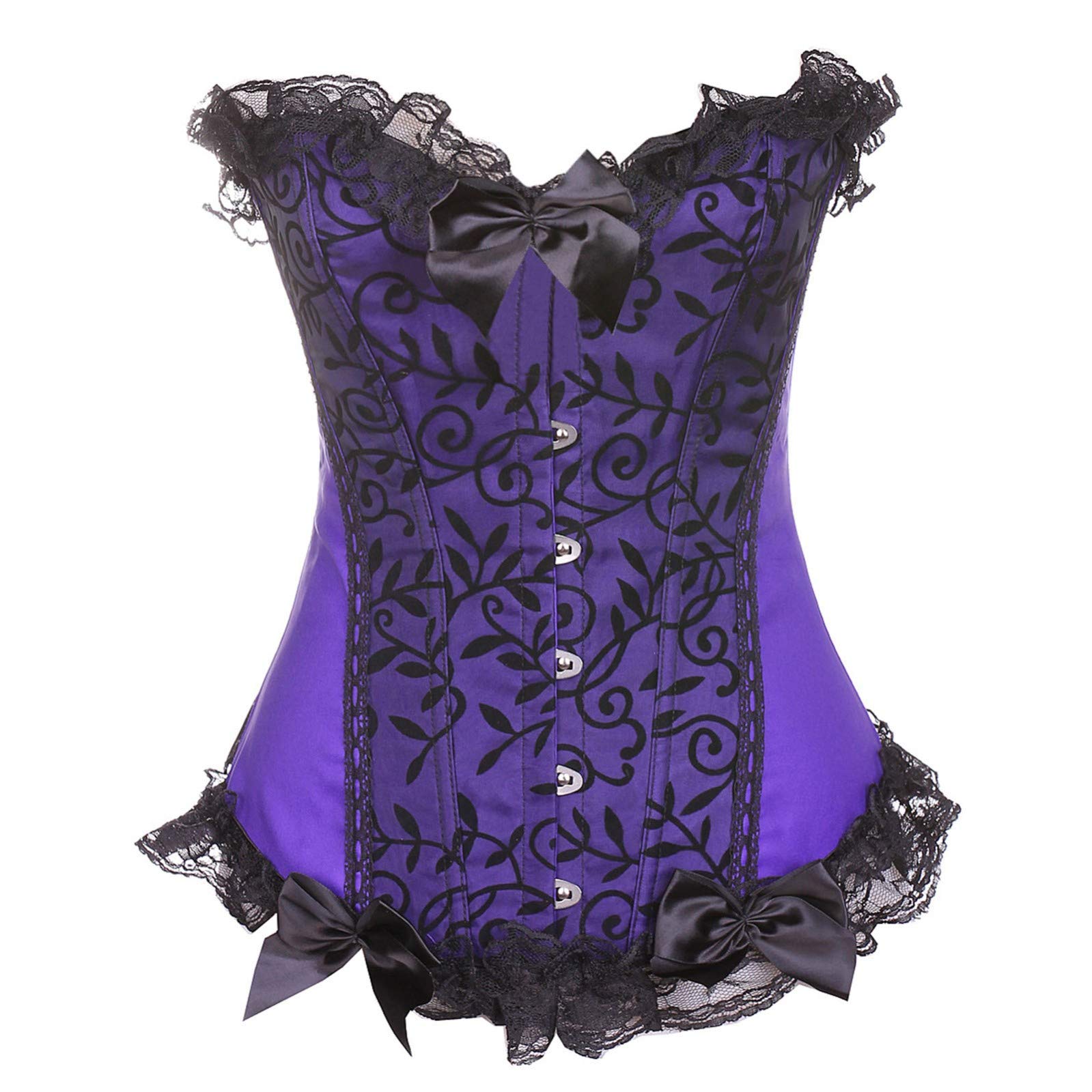 Women's Vintage Overbust Corset with Ruffle Mesh Trim - Sexy Pirate Style Waist Trainer for Steampunk Fashion & Costume Parties | Perfect for Cosplay, Burlesque Shows and Gothic Outfits