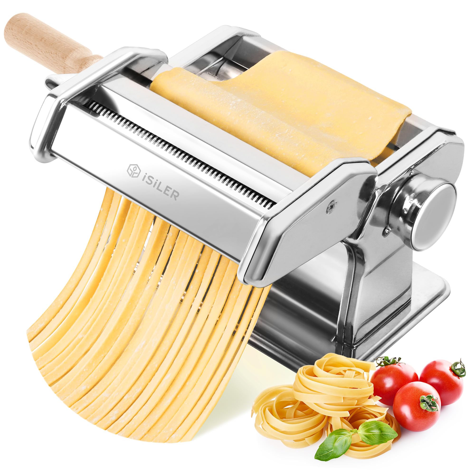 ISILER 2-in-1 Pasta Maker Machine with 9 Adjustable Thickness Settings - Stainless Steel Pasta Roller & Cutter for Homemade Noodles, Dumpling Wrappers, Spaghetti, Fettuccine, Lasagna | Perfect for Italian Cooking, Family Meals & Restaurant Quality Pasta at Home