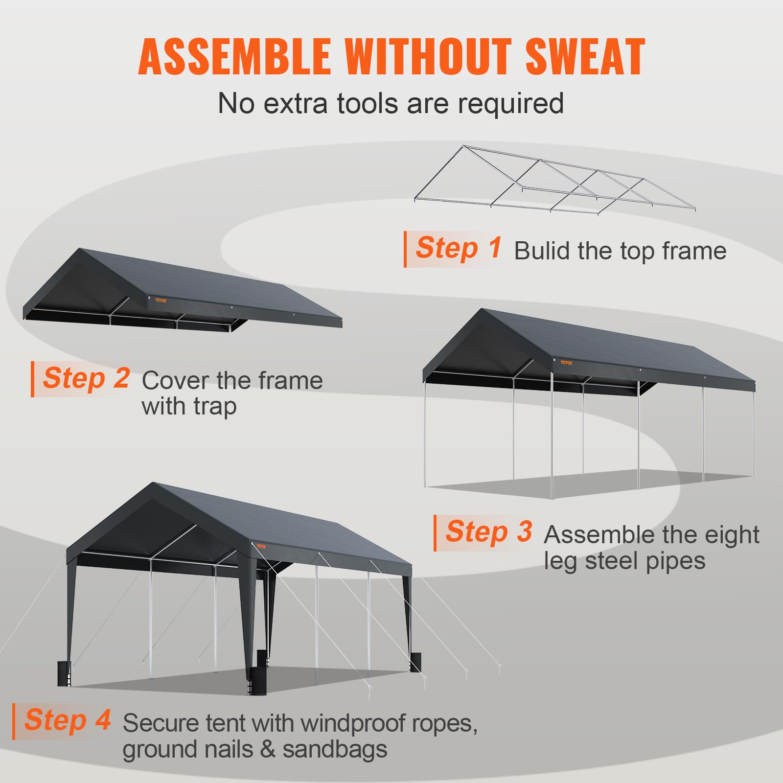 VEVOR 10x20ft Heavy Duty Carport Canopy - UV Resistant Waterproof Shelter for Cars, SUVs, Trucks & Boats | Reinforced Frame with 8 Poles & 4 Weight Bags | Perfect for Outdoor Parking, Parties & Events