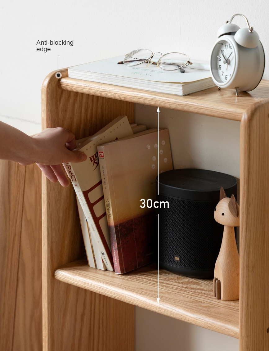Solid Oak Wood Multifunctional Nightstand with High Section - Perfect for Bedroom, Living Room, and Home Office Storage