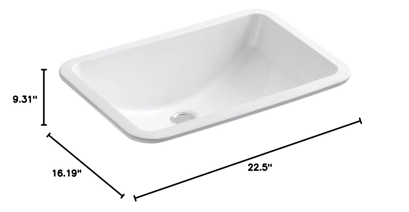 KOHLER K-2214-G-0 Ladena Undermount Bathroom Sink in White - Perfect for Small Bathrooms & Powder Rooms - Durable Porcelain Ceramic Sink for Home & Commercial Use