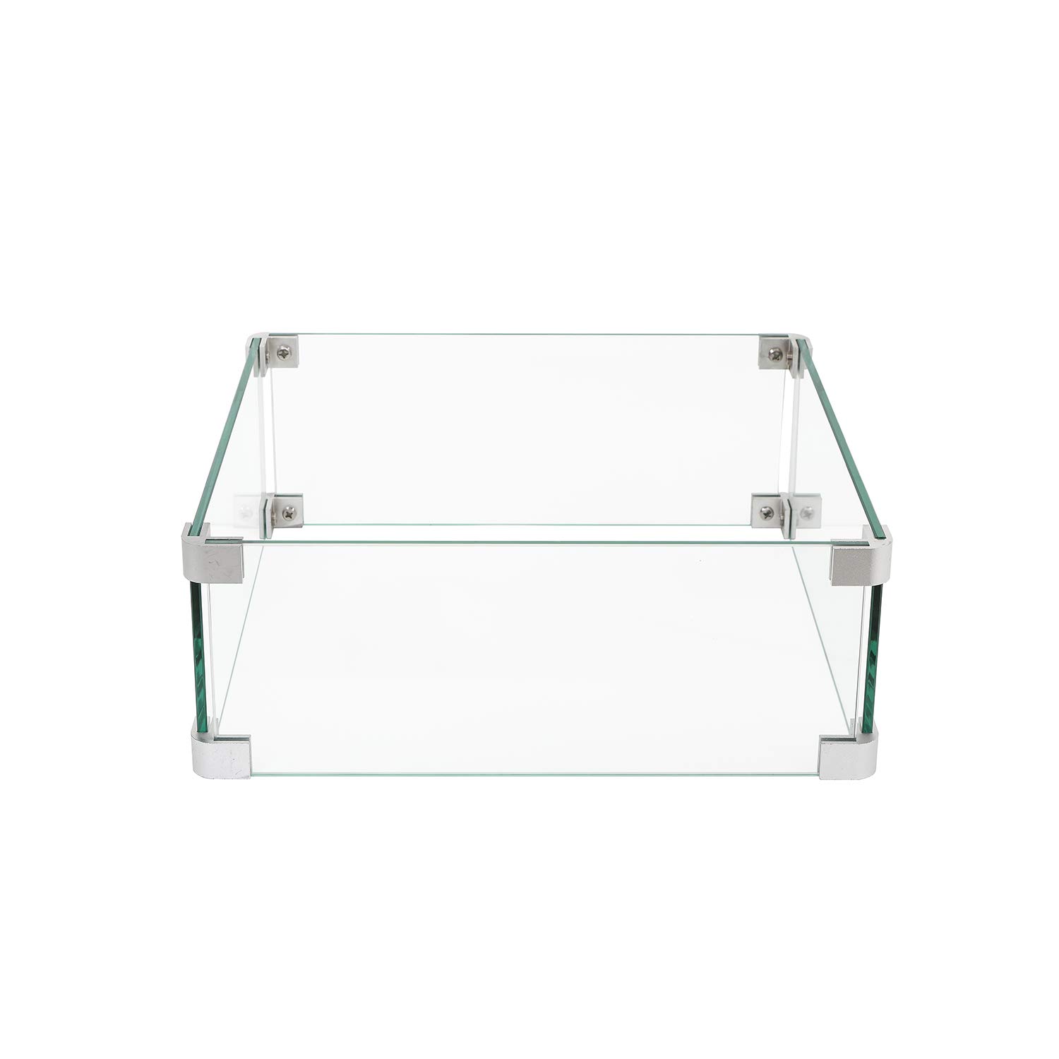 HOMPUS 14x14x5.5 Inch Square Tempered Glass Wind Guard for Outdoor Fire Pit Table - Wind Protection for Patio, Deck, Backyard, and Garden Gatherings