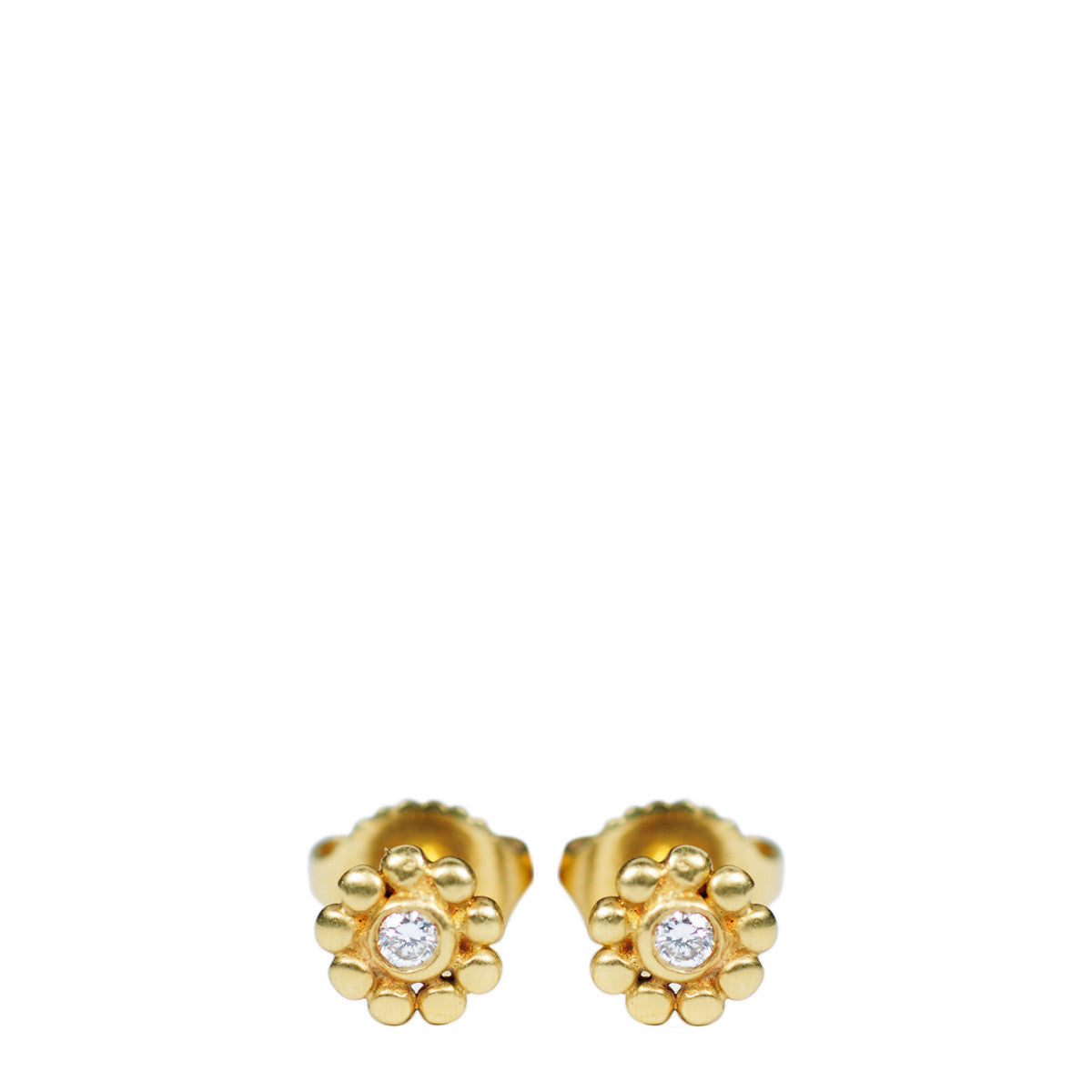 18K Gold Tiny Java Flower Stud Earrings with Diamonds - Elegant Floral Jewelry for Women, Perfect for Weddings, Parties & Everyday Wear