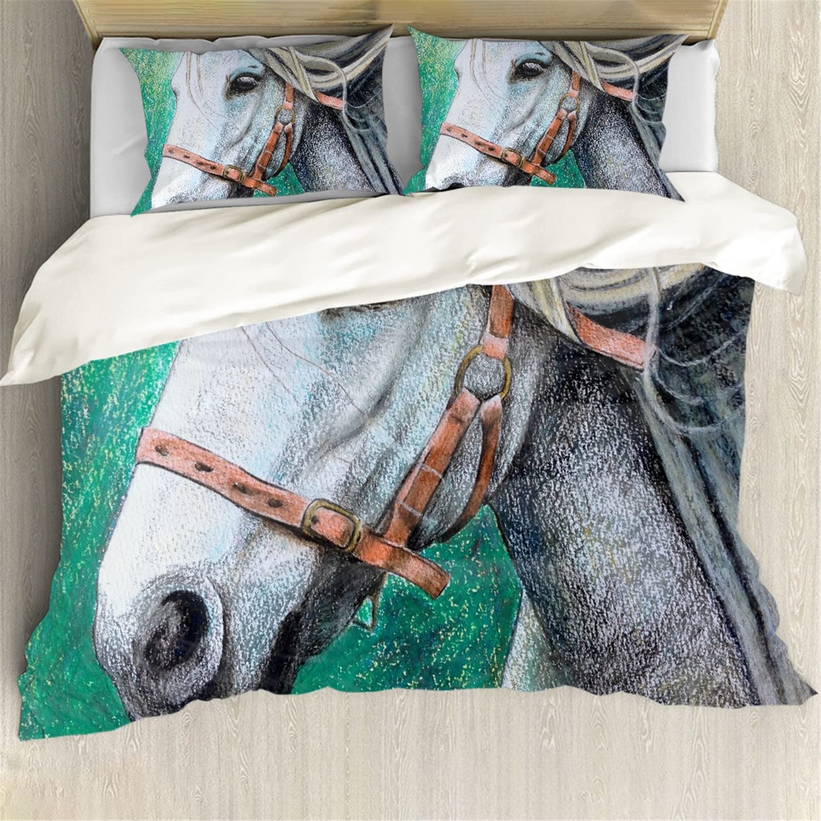 Salabomia 3D Horse Print Comforter Cover Set - Soft Zipper Duvet Cover with 2 Pillow Cases, Lightweight & Breathable Bedding for Bedroom - Perfect for Guest Rooms, Master Bedrooms & Cozy Home Decor