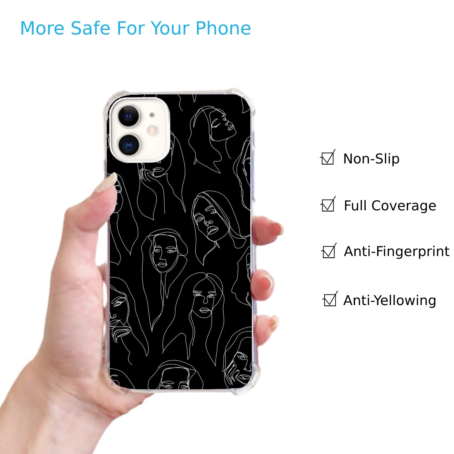Abstract Line Art Female Face iPhone 11 Case - Trendy Dark Faces Soft TPU Bumper Cover for Men & Women - Perfect for Teens, Artists & Fashion Lovers - Great for Daily Use, Gifts & Style Statement