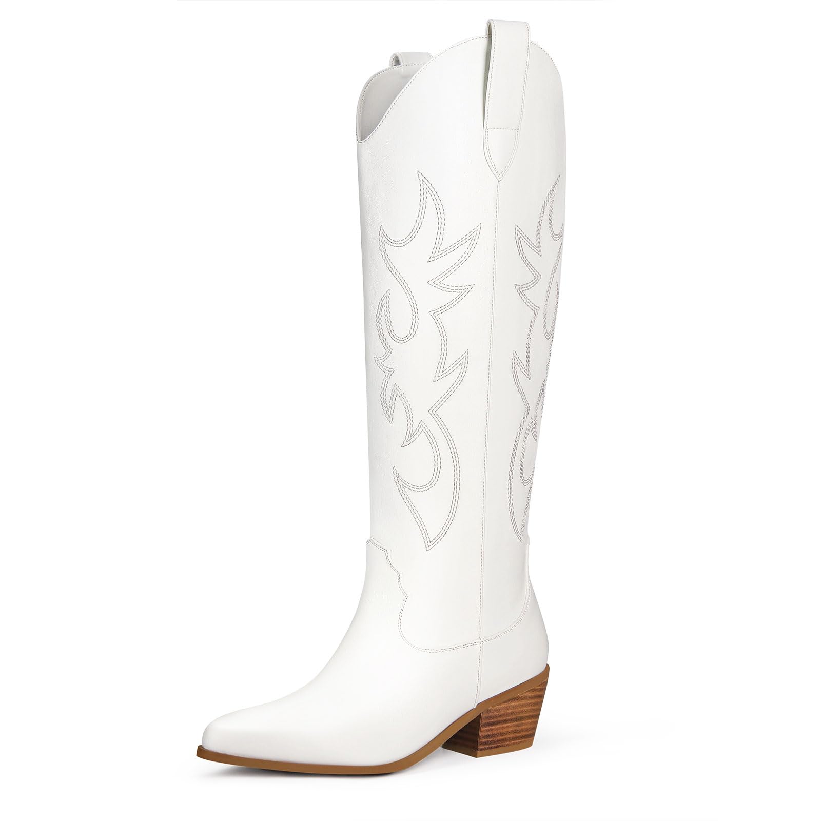 Women's Embroidered Cowboy Boots - Knee High Western Cowgirl Boots with Chunky Heel & Pointed Toe | Pull On Fashion Boots for Country Dancing, Rodeo & Casual Wear