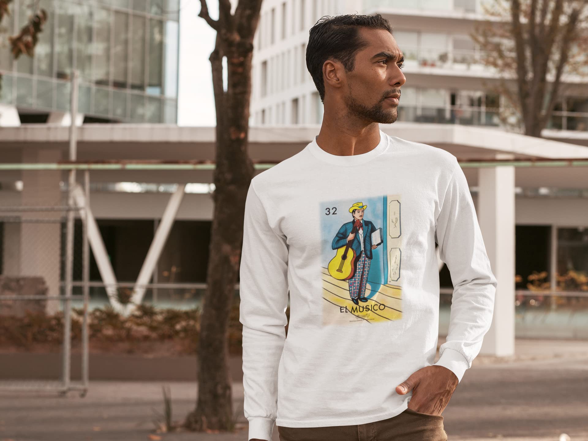 Pop Threads El Musico Musician Loteria Card Mexican Graphic T-Shirt for Men - Vintage Latino Style Cotton Tee for Concerts, Parties & Casual Wear