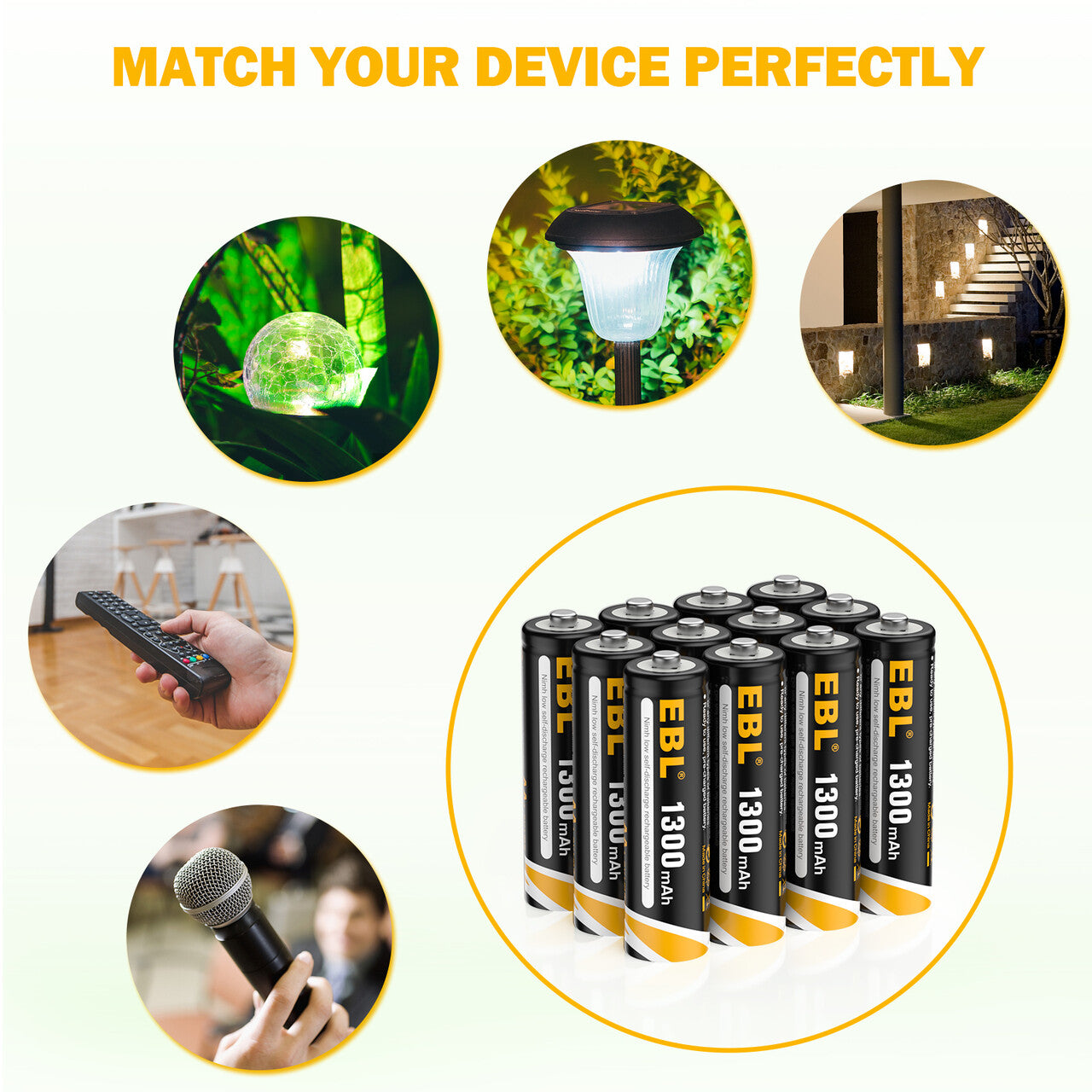 EBL AA Rechargeable Batteries 8 Pack - 2800mAh High Capacity NiMH Batteries for Solar Lights, Outdoor Garden Lights, Flashlights & Electronic Devices - Long Lasting Power Supply