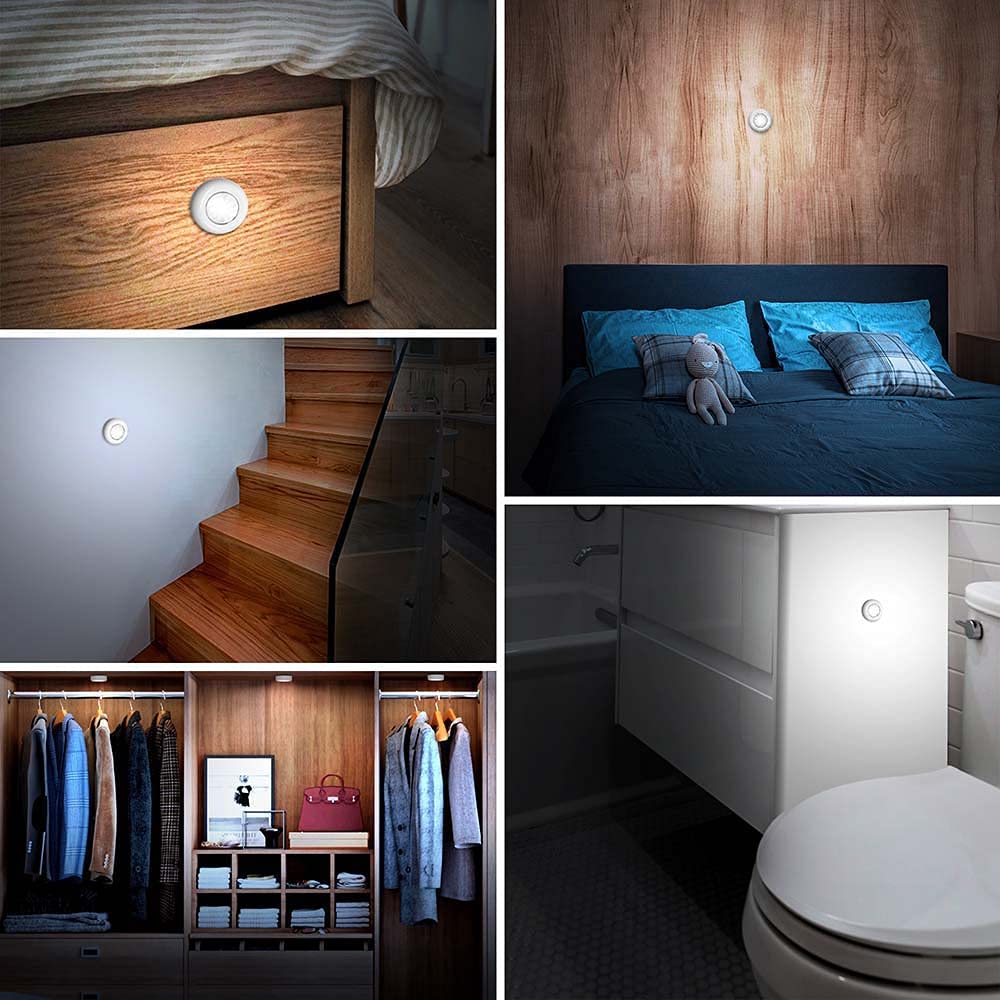 8 Pack LED Puck Lights - Battery Operated Wireless Under Cabinet Lighting for Kitchen, Closet, RV, Shelf | Tap & Push Button Design | Perfect for Countertops, Sheds, Attics & Dark Spaces