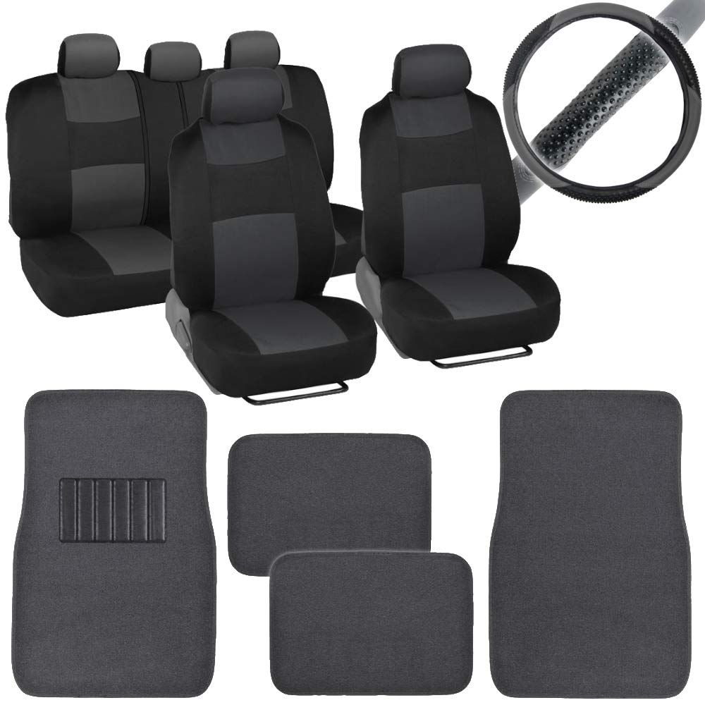 Premium 4-Piece BDK Auto Carpet Floor Mats Set with PolyPro Seat Covers & Steering Wheel Cover - Universal Fit for Cars, Trucks, Vans & SUVs - Colorful Interior Accessories for Comfort & Style - Perfect for Daily Commutes, Road Trips & Family Adventures