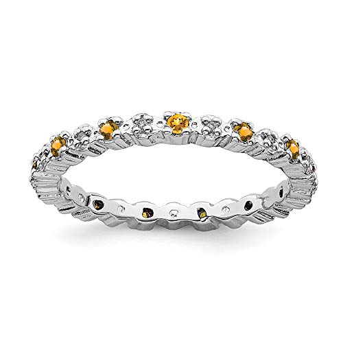 925 Sterling Silver Stackable Citrine Yellow November Birthstone & Diamond Eternity Band Ring (0.04 cttw) - Perfect Gift for Anniversary, Birthday & Special Occasions