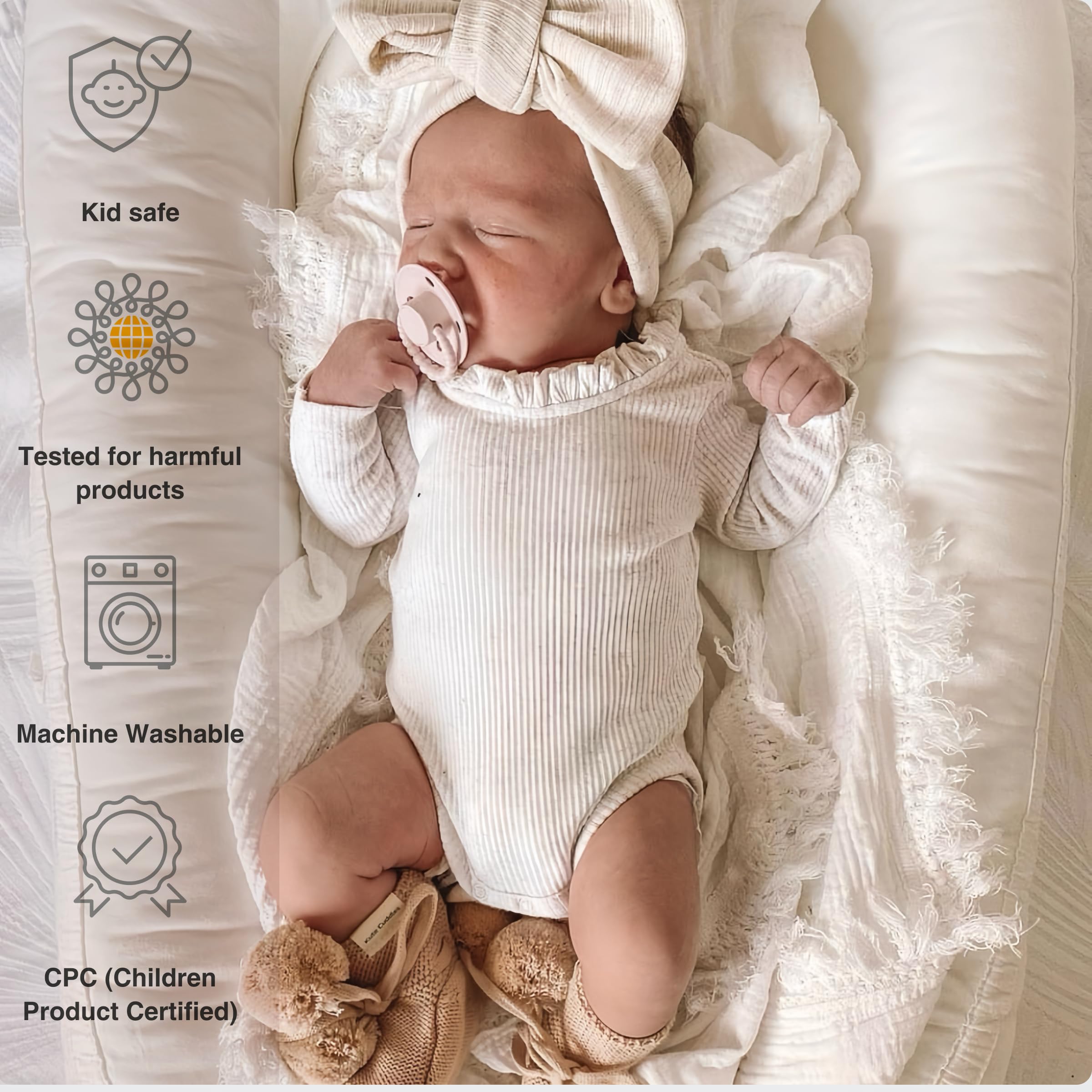 **Soft & Breathable Infant Lounger - 100% Cotton Baby Nest Cover for Newborns 0-12 Months | Portable Travel Bed for Boys & Girls | Cozy Corduroy Design (Creamy White) - Perfect for Napping, Travel & Playtime**