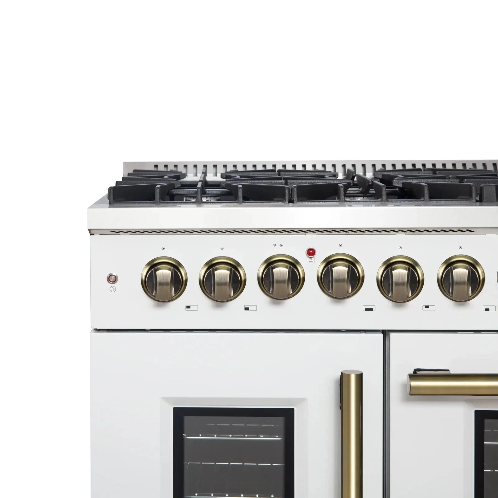 Forno Galiano 48-Inch French Door Dual Fuel Range - 8 Burner Gas Cooktop with Electric Convection Oven - White Antique Brass Trim (Model FFSGS6356 48WHT) - Perfect for Gourmet Kitchens & Professional Chefs