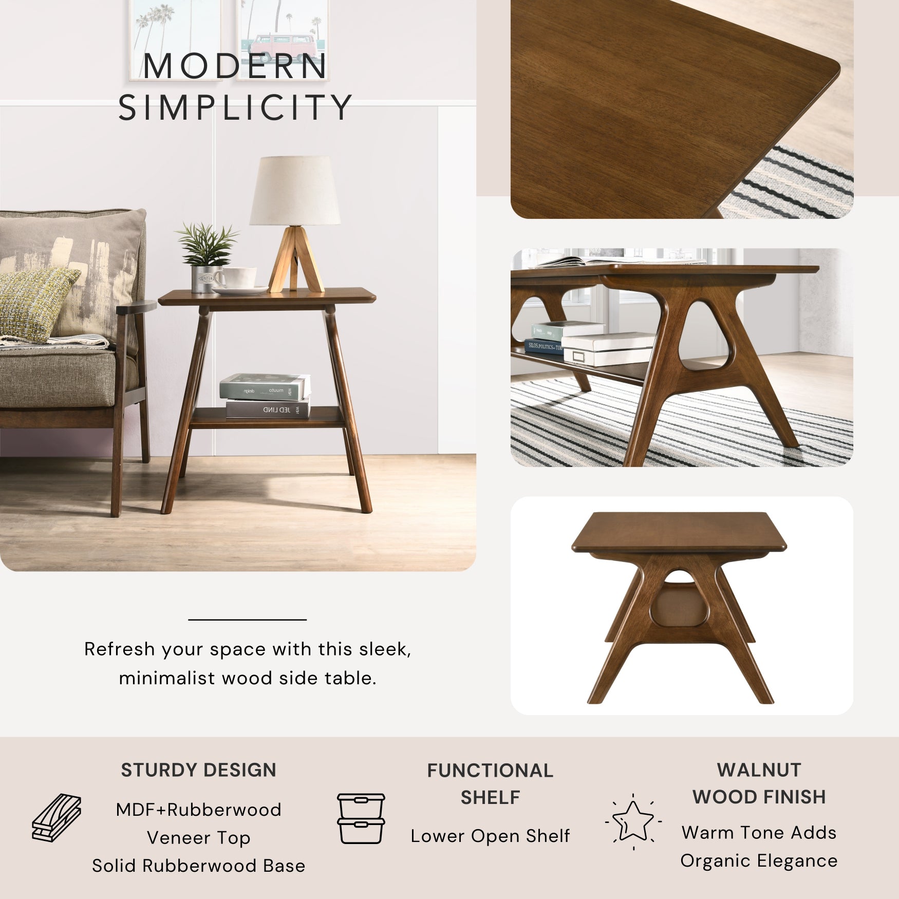 Roundhill Furniture Arona 3-Piece Coffee Table Set - Modern Coffee Table with 2 Matching End Tables for Living Room, Lounge & Home Decor