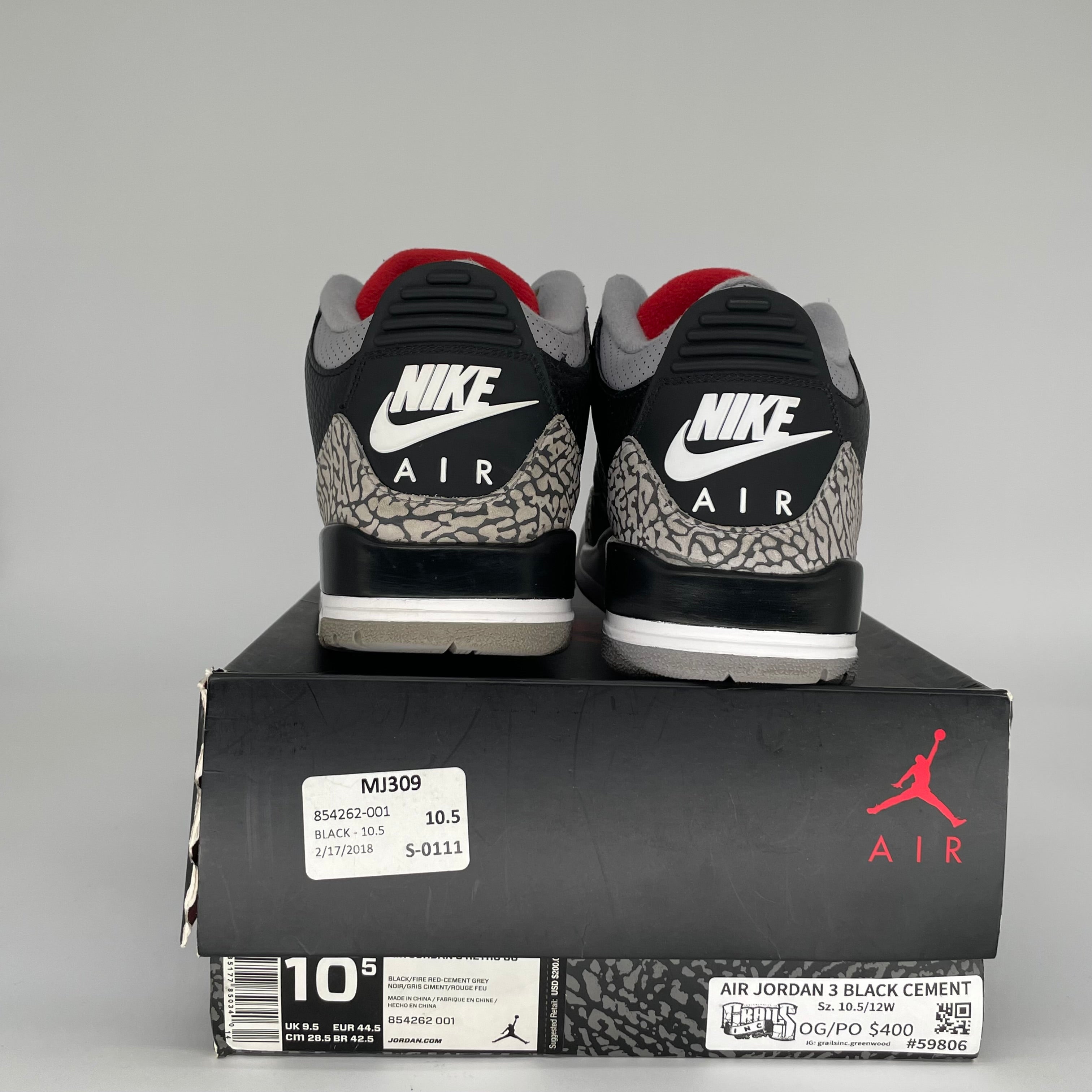 AIR JORDAN 3 Retro Black Cement Men's Basketball Shoes Size 10.5 (854262-001) - Authentic Sneakers for Streetwear & Basketball Games