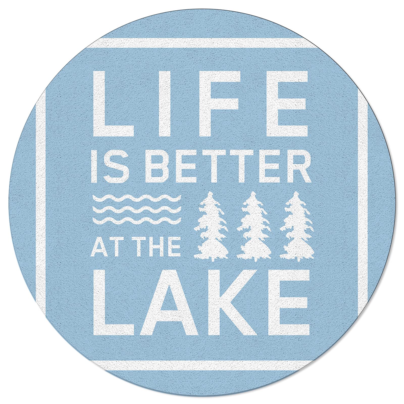 Lake Rule Sky Blue Summer Beach Tree Area Rug - 5FT Round Washable Indoor/Outdoor Carpet for Kids, Teens, Boys & Girls Bedroom, Living Room - Perfect for Beach House, Dorm, Patio & Playroom Decor