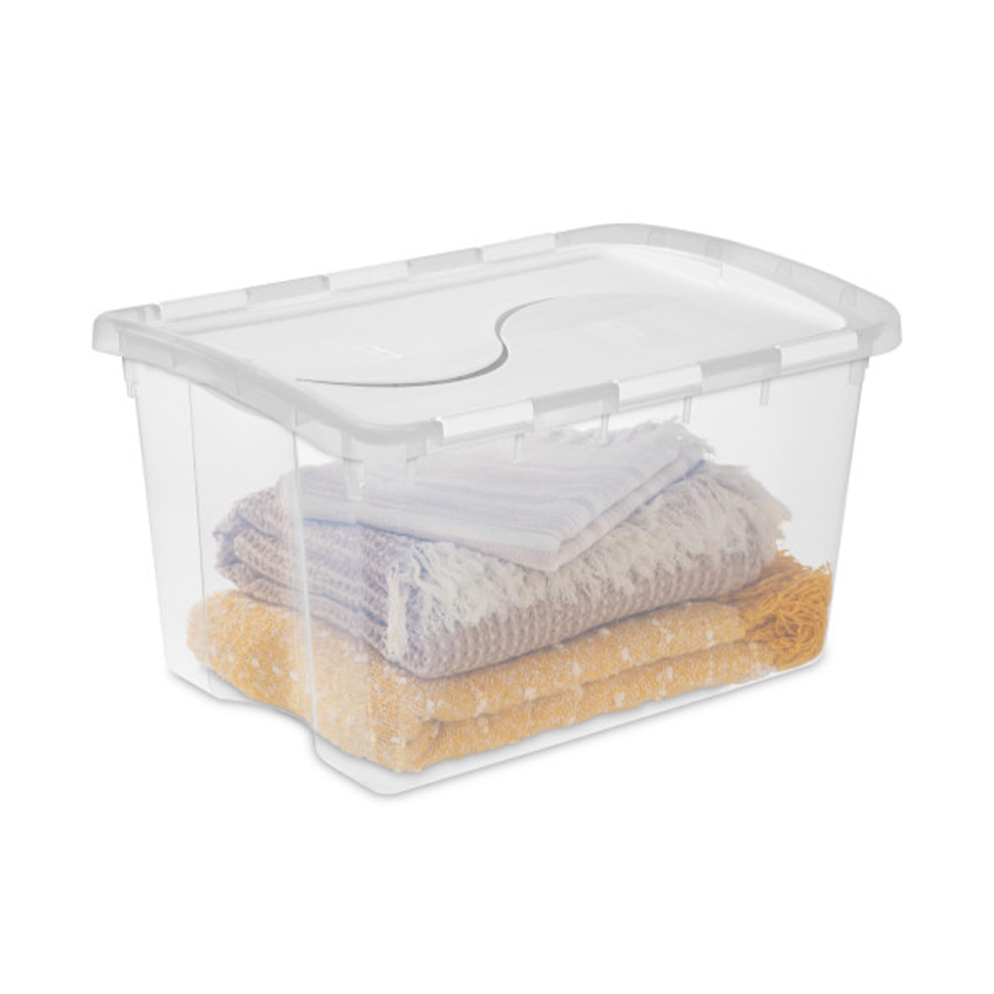 Sterilite 48 Qt Clear Stackable Storage Bins with White Hinged Lids - 6 Pack Set for Home Organization, Pantry, Garage & Closet Storage Solutions