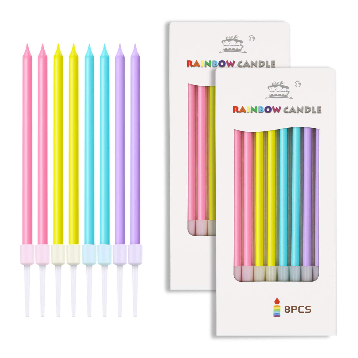 BEANLIEVE 16-Pack Colorful Birthday Candles - Long Thin Cake & Cupcake Candles for Birthday Parties, Weddings, Anniversary Celebrations | Perfect for Cake Decorating, Dessert Topping, and Party Decorations