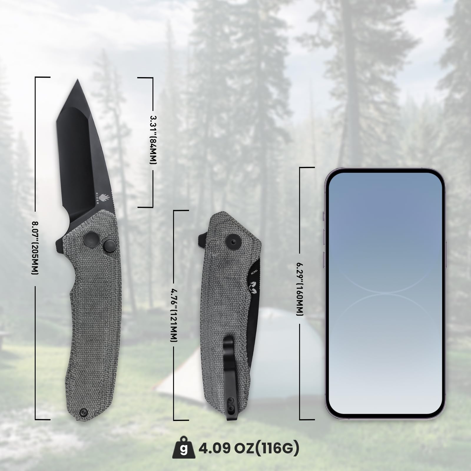 Kizer Mad Tanto Pocket Knife - 3.31