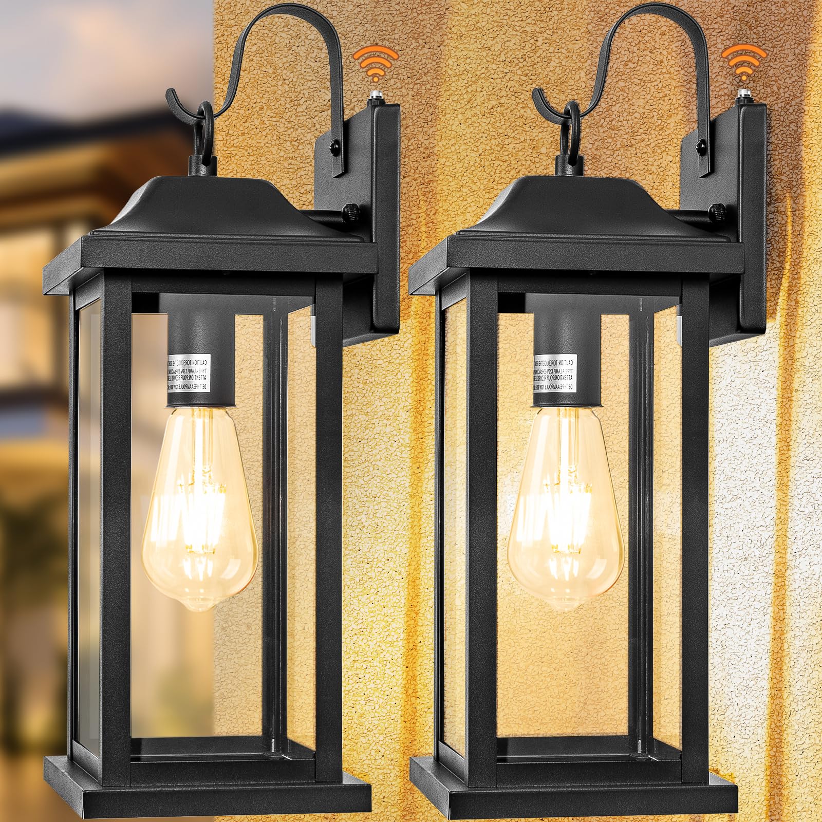 2-Pack 17 Inch Dusk to Dawn Outdoor Wall Lights, Waterproof IP65 Exterior Porch Lights with Tempered Clear Glass, Matte Black Anti-Rust Wall Sconces - Perfect for Patio, Garden, Garage & Entryway Lighting