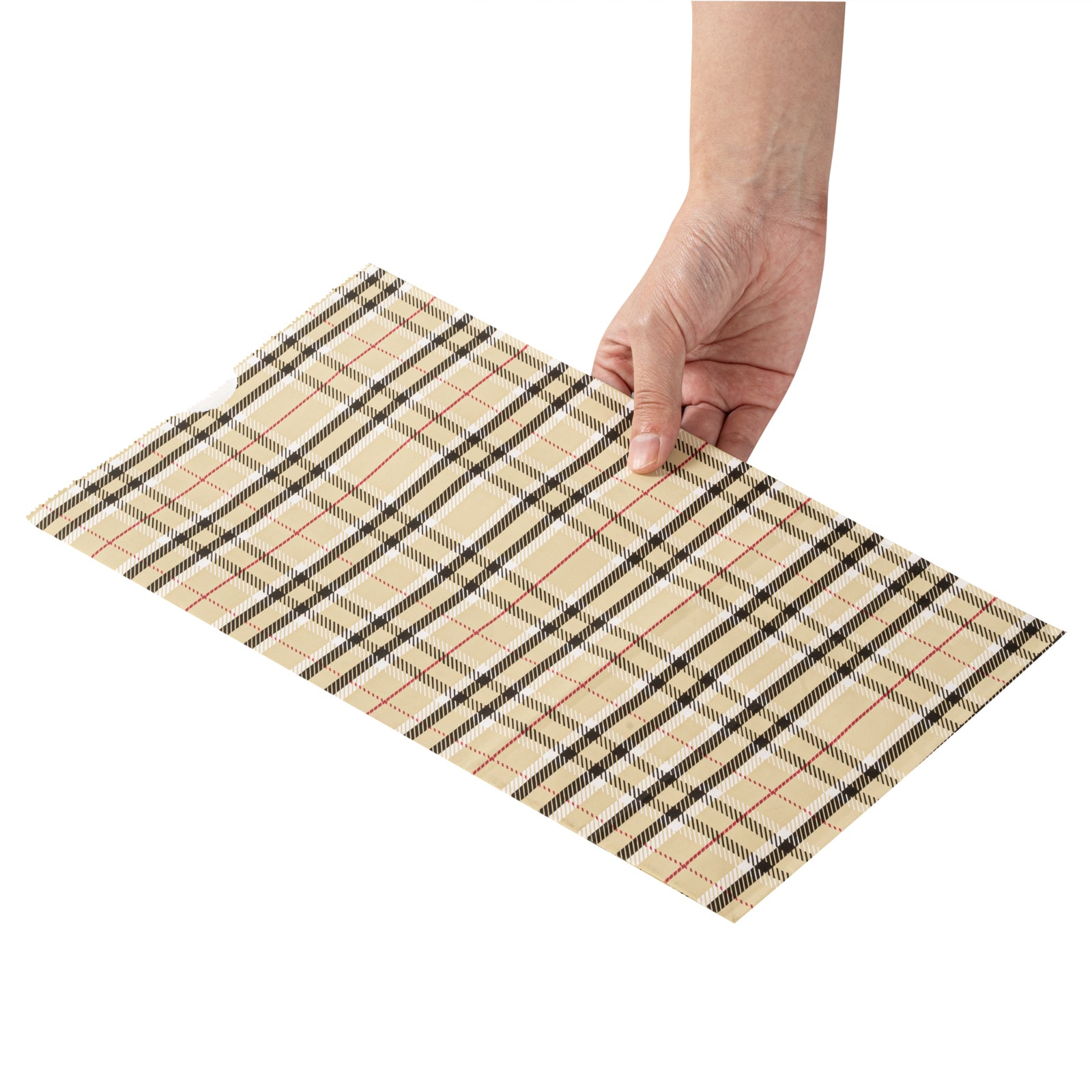 Eco-Friendly Plaid Paper Bags 12 lb - 7 x 4.25 x 12.5 Inches - Pack of 100 - Perfect for Retail Shopping, Gift Wrapping & Party Favors