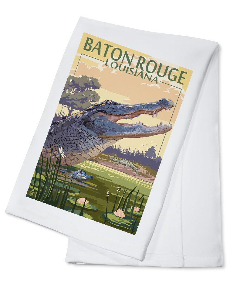 Louisiana Alligator in Pond 100% Cotton Tea Towel - Decorative Kitchen Hand Towel for Home & Bathroom | Perfect for Cajun-Themed Decor, Gifts, and Southern Style Kitchens