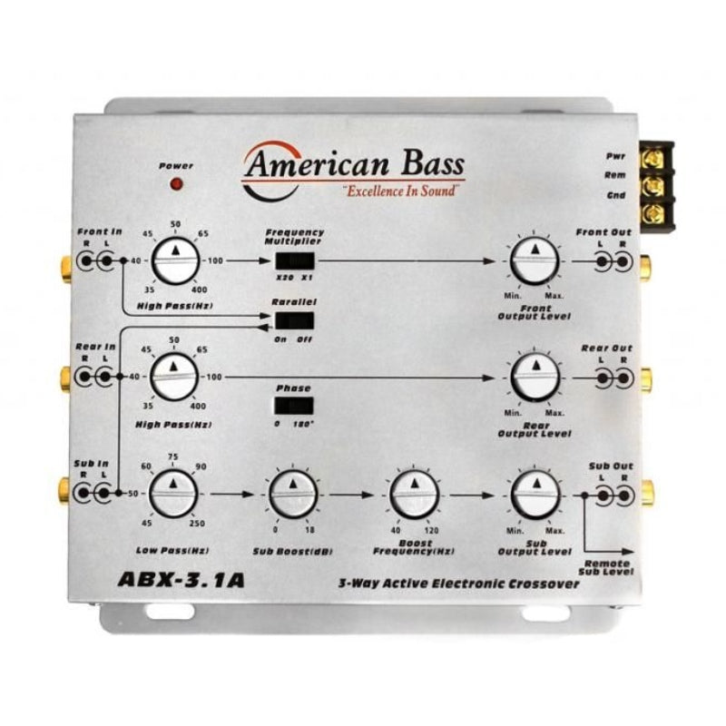 American Bass ABX31A 3-Way Active Electronic Crossover - 8V Max Output for Car Audio Systems | Perfect for Custom Speaker Setups & Professional Sound Tuning