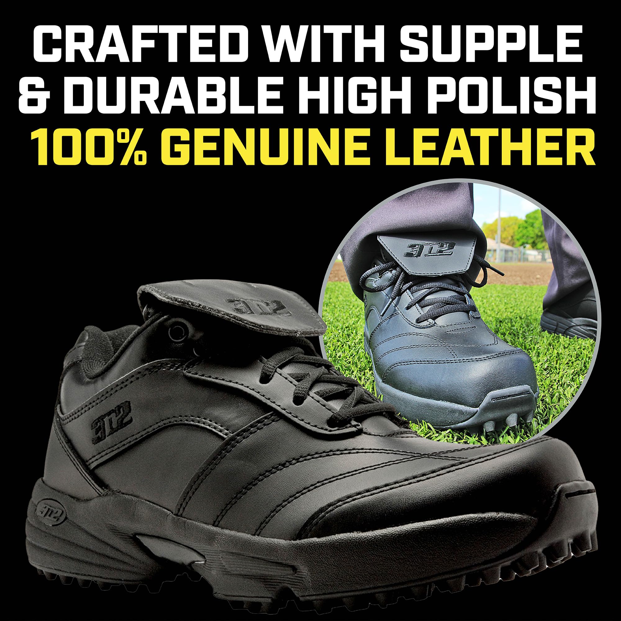 3N2 Reaction Lo Men's Baseball Umpire Field Shoe - Lightweight Leather Umpire Shoes for Softball & Baseball Officials - Black - Perfect for Games, Training & Professional Umpiring