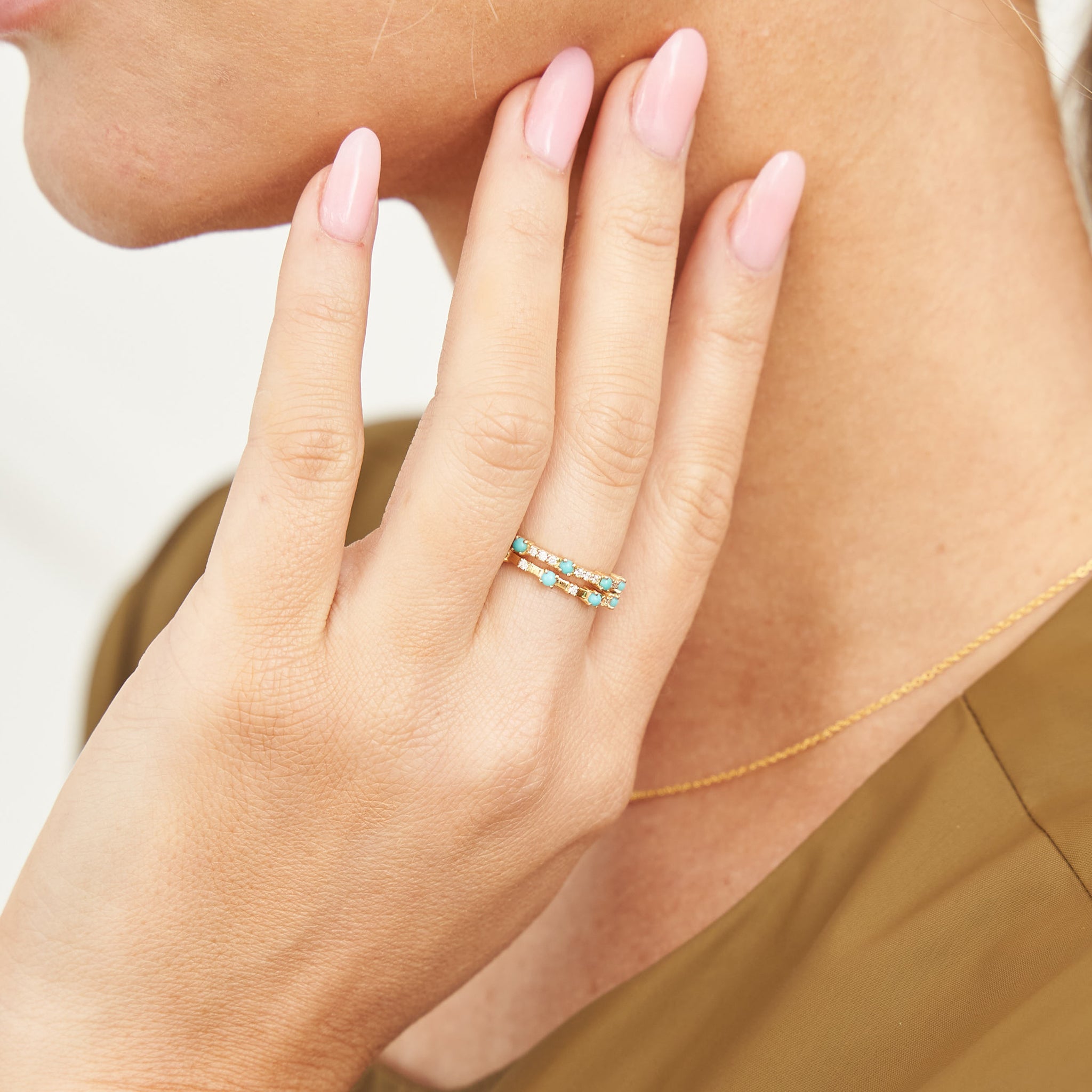 14K Gold Turquoise Dainty Ring with White Diamonds - Elegant Minimalist Jewelry for Women, Perfect for Everyday Wear, Gift Giving & Special Occasions