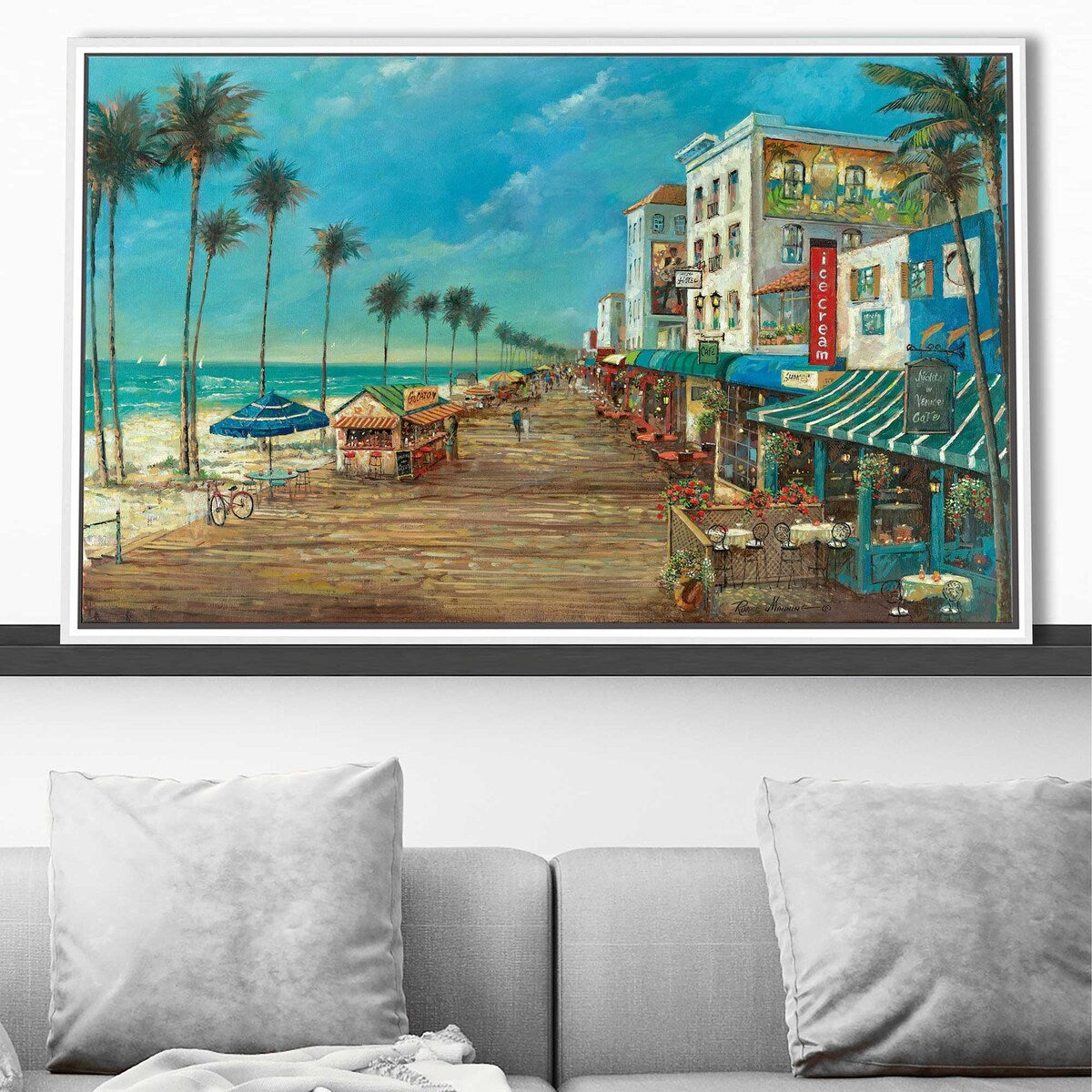 A Day On The Boardwalk by Ruane Manning - Floating Canvas Wall Art Print - Perfect for Beach House Decor, Living Room & Office Wall Decor