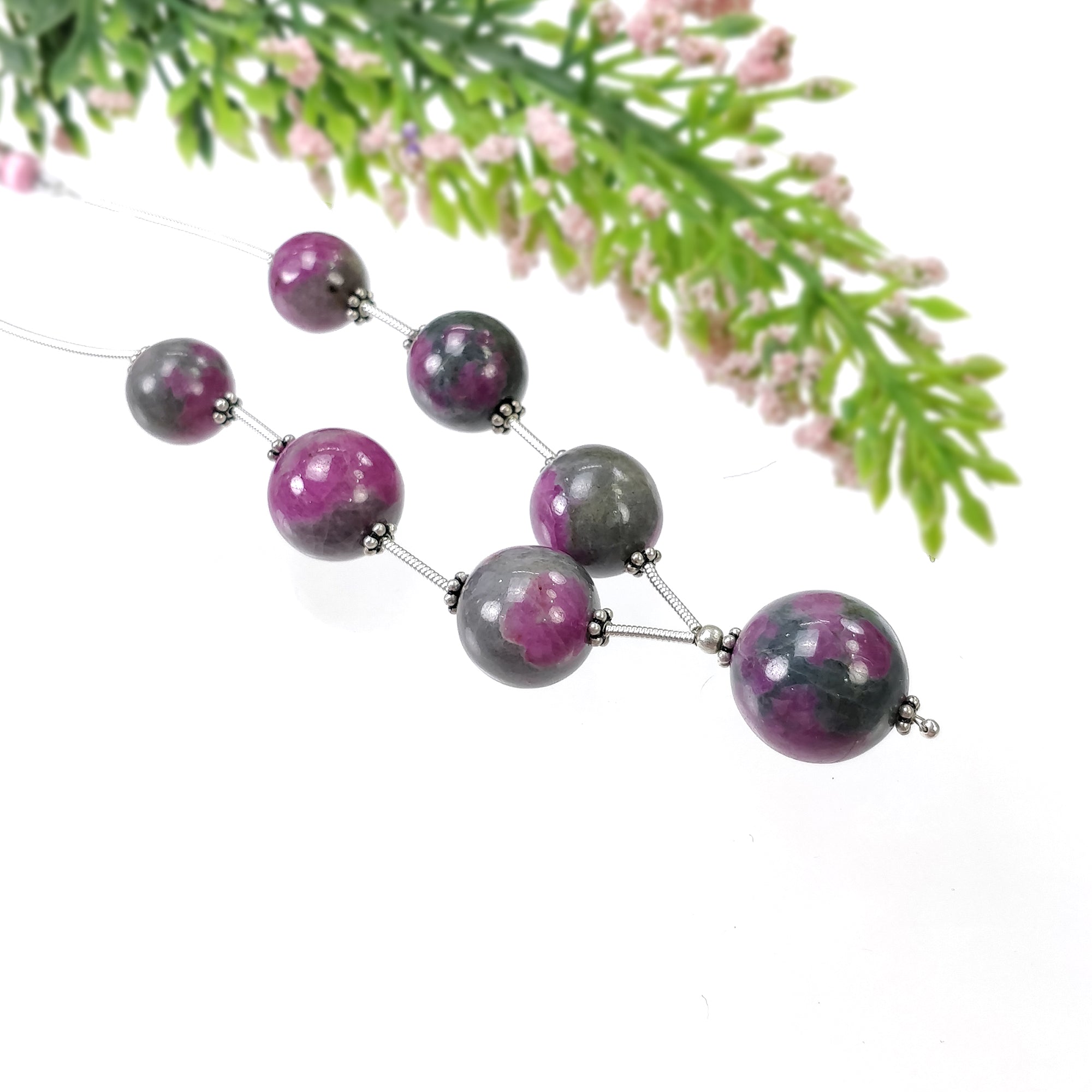 Natural Untreated Ruby Gemstone Loose Beads - 130.45cts Bi-Color Zoisite Ruby Balls (10.5mm-15.5mm) for Jewelry Making, DIY Crafts & Healing Crystal Collections