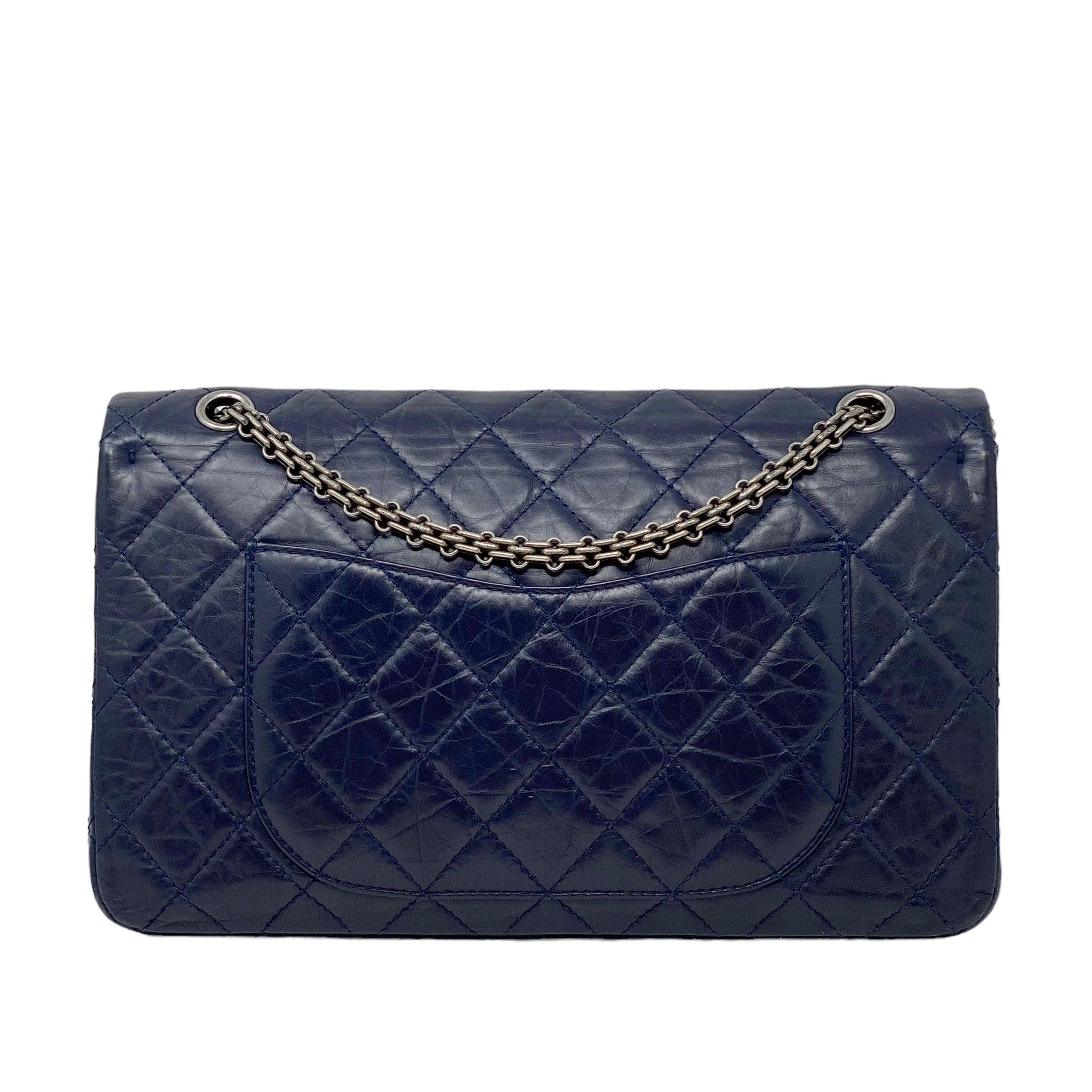 Chanel Navy Crinkled Calfskin 2.55 Reissue 227 Flap Bag - Luxury Designer Handbag for Women, Perfect for Evening Events & Special Occasions