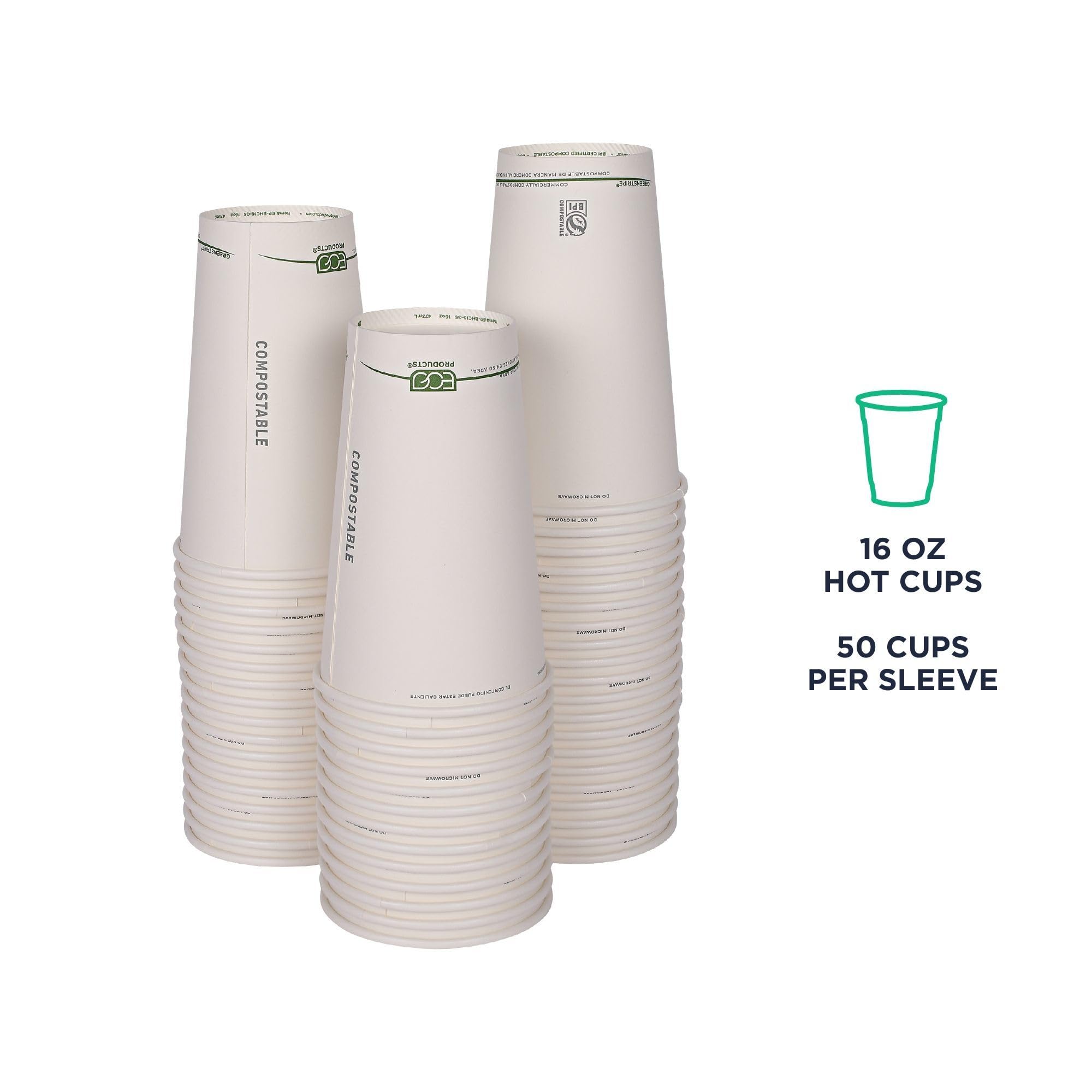 ECO-Friendly Compostable 16oz Coffee Cups - 1000 Count Case, White Single Wall Hot Paper Cups with Plant-Based PLA Lining | Biodegradable & Sustainable Disposable Cups for Coffee Shops, Offices, and Events