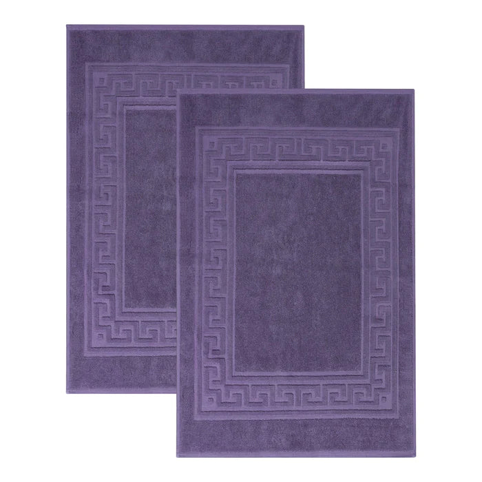 Premium Cotton 2-Piece Greek Key Border Bath Mat Set - Ultra Absorbent, Non-Slip Bathroom Rug - Perfect for Modern Bathrooms, Master Suites & Spa-Like Retreats