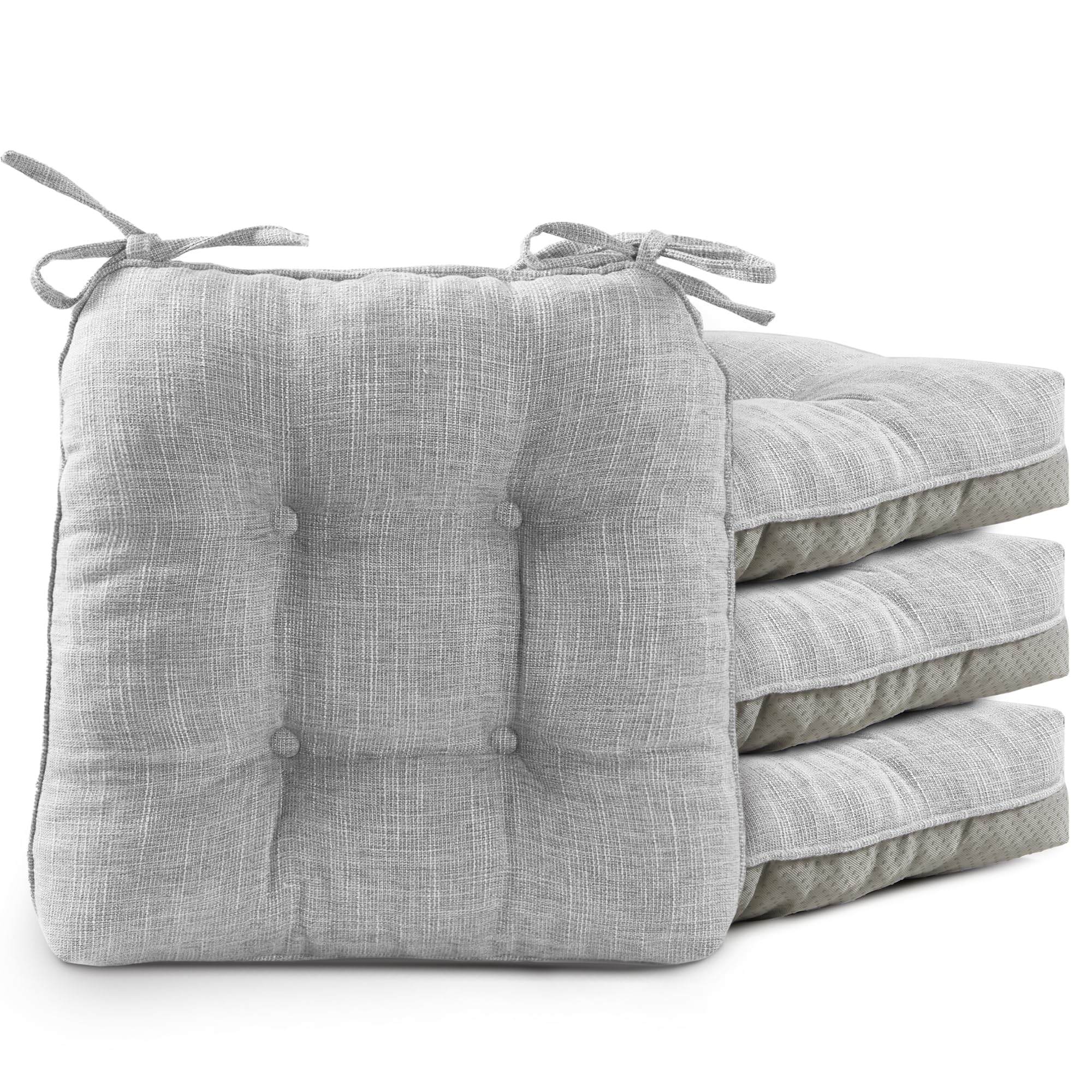 UNIKOME 4-Pack Tufted Non-Slip Memory Foam Chair Cushions with Ties - 15.5