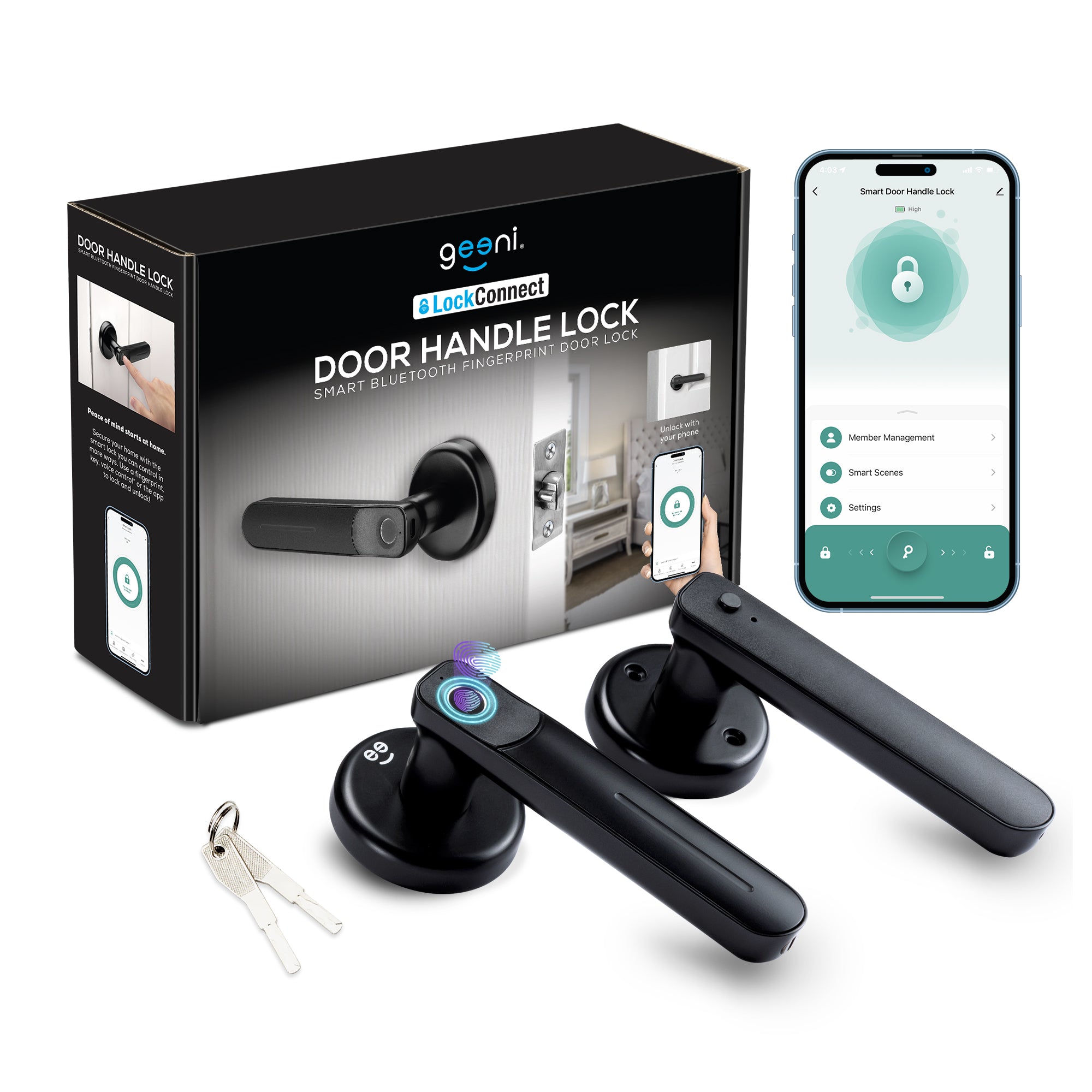 Geeni Smart Fingerprint Door Lock - Keyless Entry Door Knob Handle with Touchscreen | Secure & Convenient for Homes, Apartments & Offices