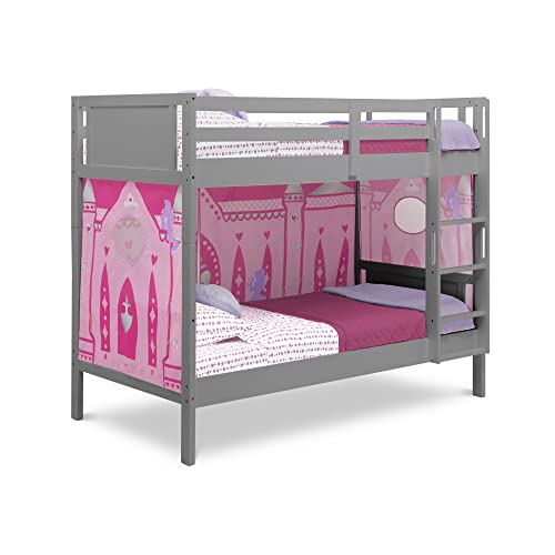 Delta Children Convertible Twin Over Twin Wood Bunk Bed with Ladder & Guardrails + Loft Bed Tent Curtain Set - Disney Princess Themed Charcoal Bunk Bed Bundle for Kids' Bedroom, Sleepovers & Space-Saving Solutions