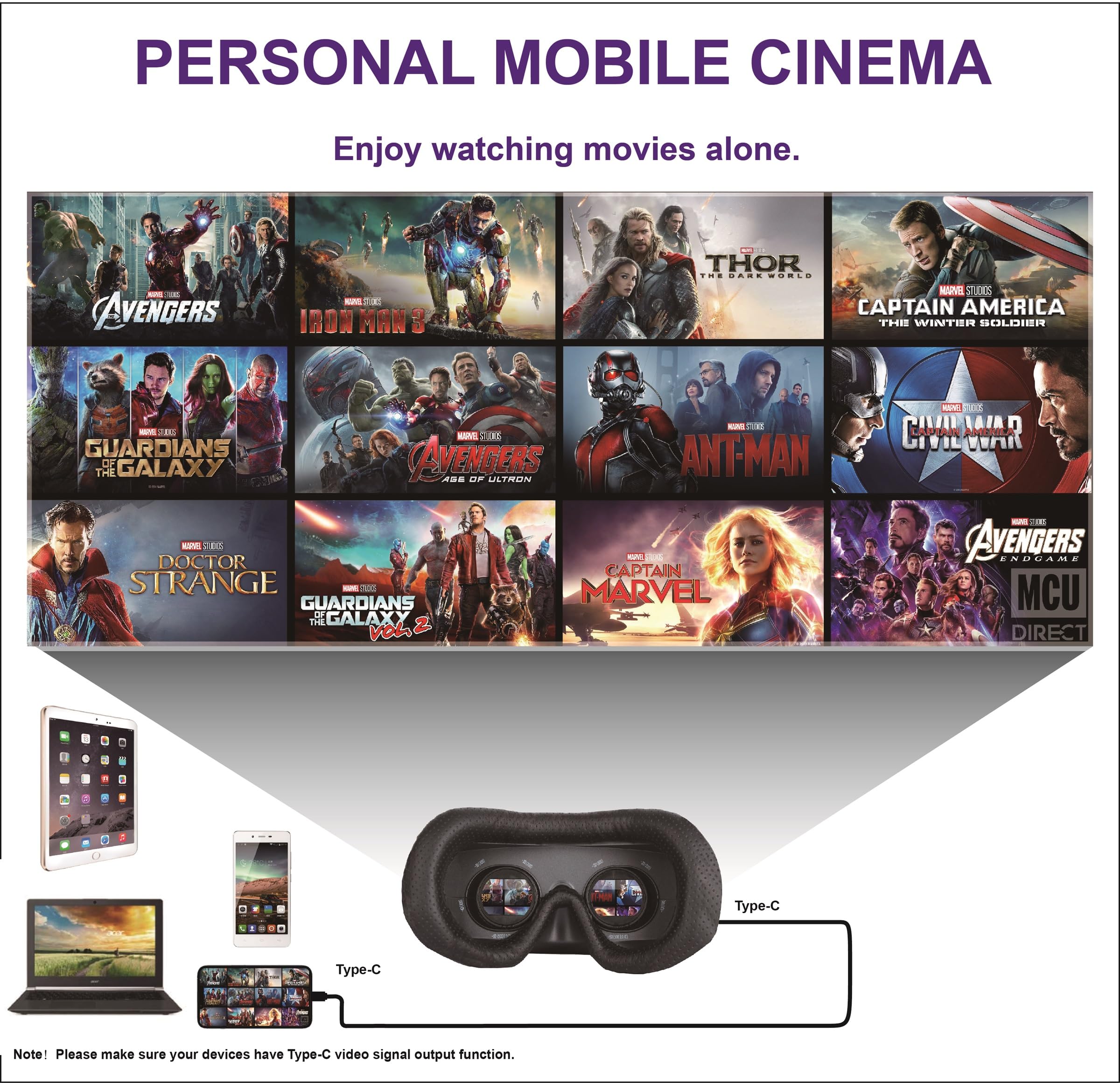 USB C 3D Movie Glasses - Plug & Play for iPhone 15, No App Needed | Built-in Battery | Portable Cinema Experience | Perfect for Travel, Gaming & Home Entertainment (Bigeyes H3 Pro USB-C Video Goggles)
