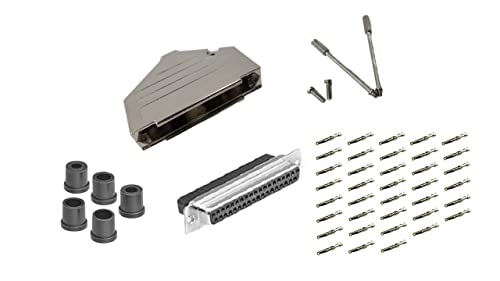 Premium DB37 Female Crimp Kit - No Ear, Full Profile, Deluxe Metal Hood Connector Set for Automotive & Industrial Wiring (Compare at $21.26) - Perfect for Vehicle Repairs, Machinery Maintenance & DIY Electronics Projects