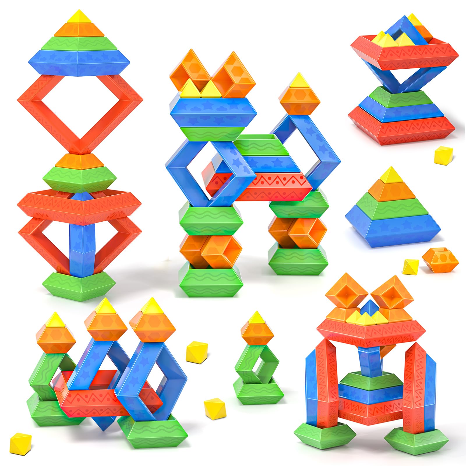 **45PCS Pyramid Stacking Blocks - STEM Educational Building Toys for Toddlers Ages 1-6, Sensory Learning Toys for Boys & Girls - Perfect for Preschool Play, Birthday Gifts & Early Childhood Development**
