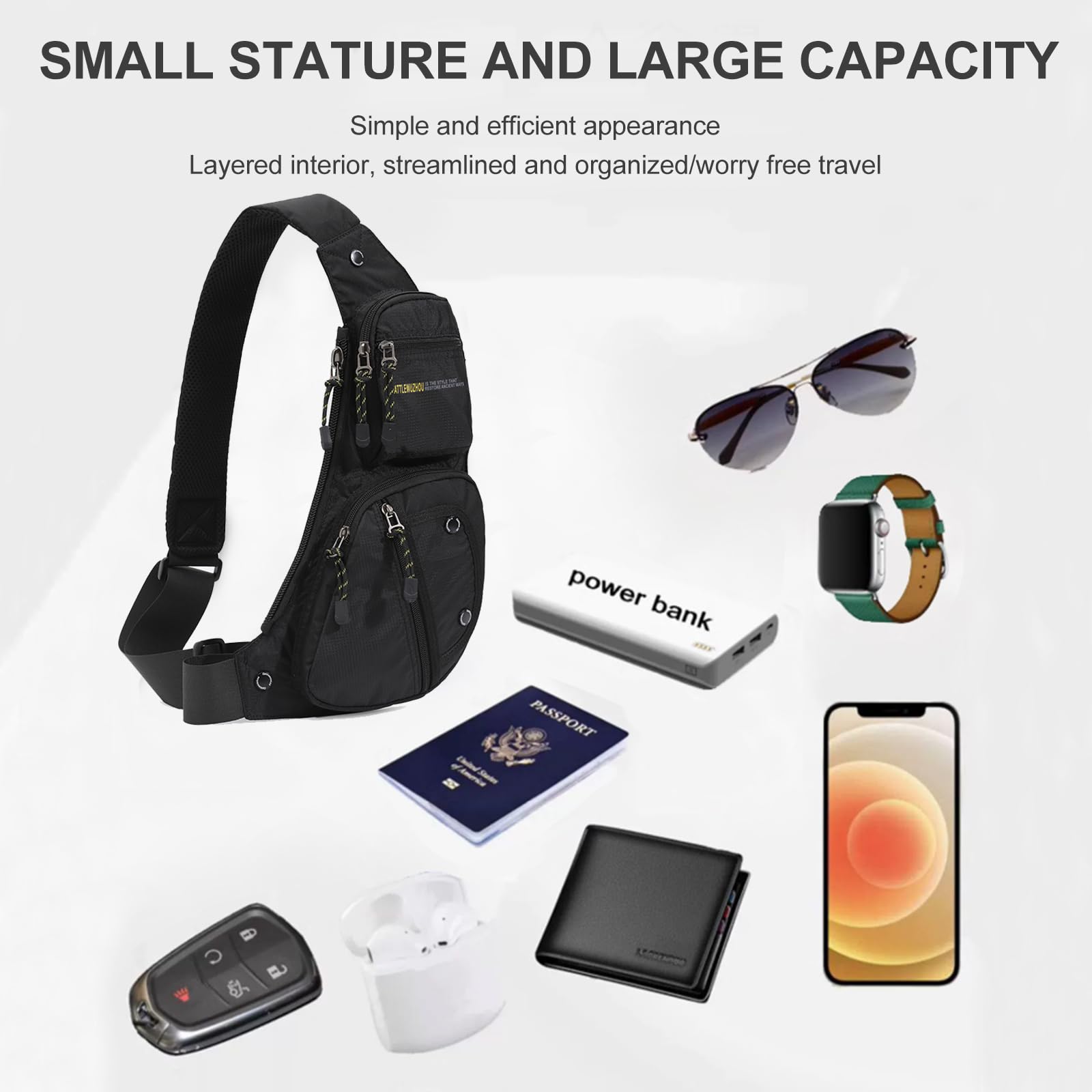 Men's Sling Bag Crossbody Shoulder Bag - Lightweight Durable Travel Backpack for Hiking, Outdoor Adventures & Daily Commute - Black
