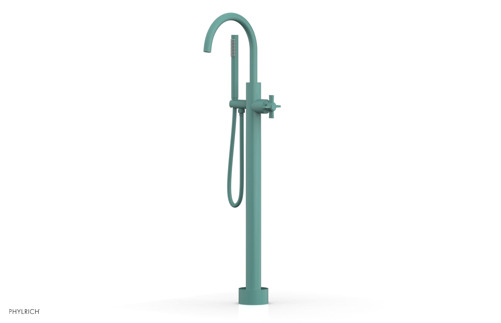 Premium Tall Floor Mount Tub Filler with Cross Handle & Hand Shower - D1314401 - Perfect for Modern Bathroom Renovations and Spa-Like Showers